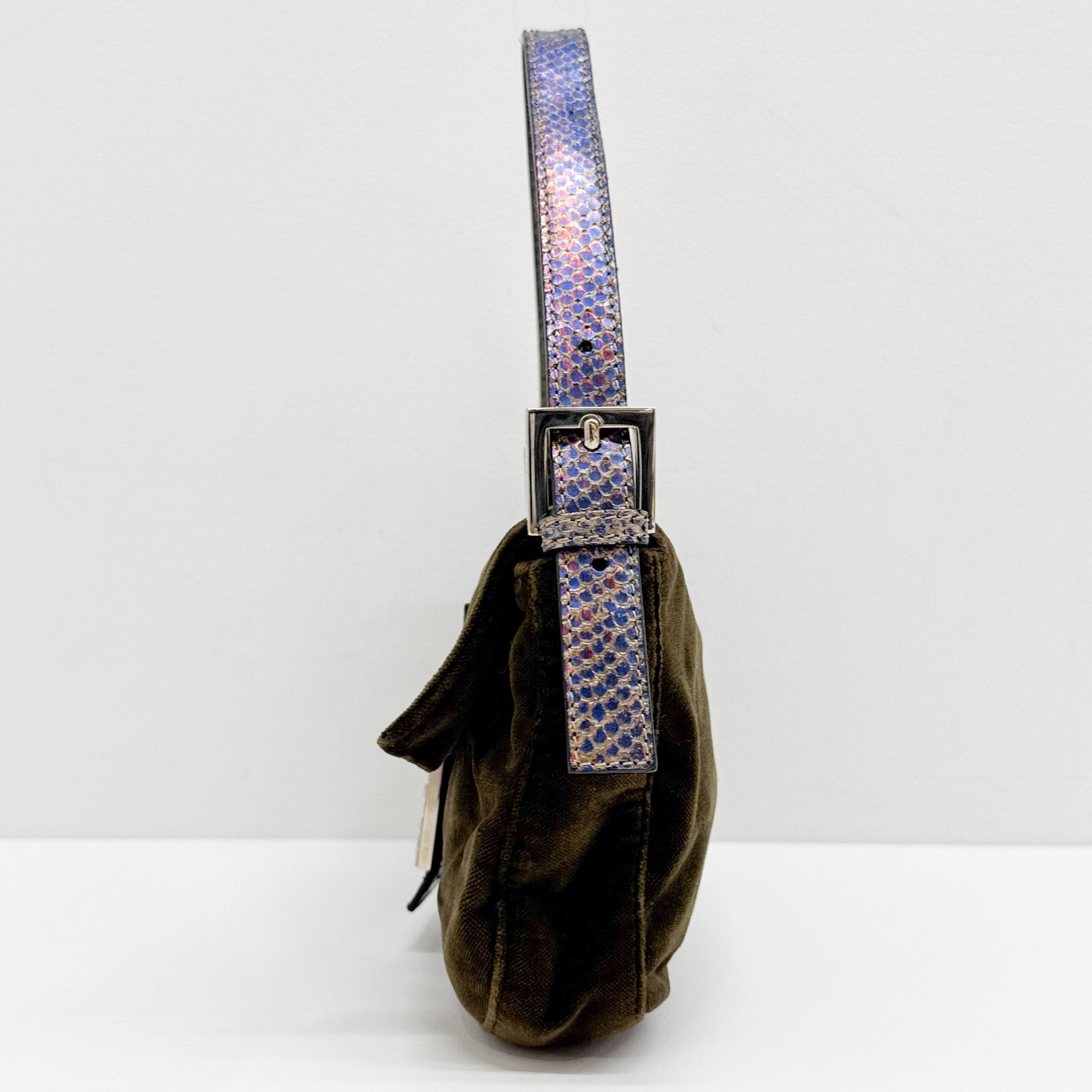 Baguette Olive Green Velvet Shoulder Bag