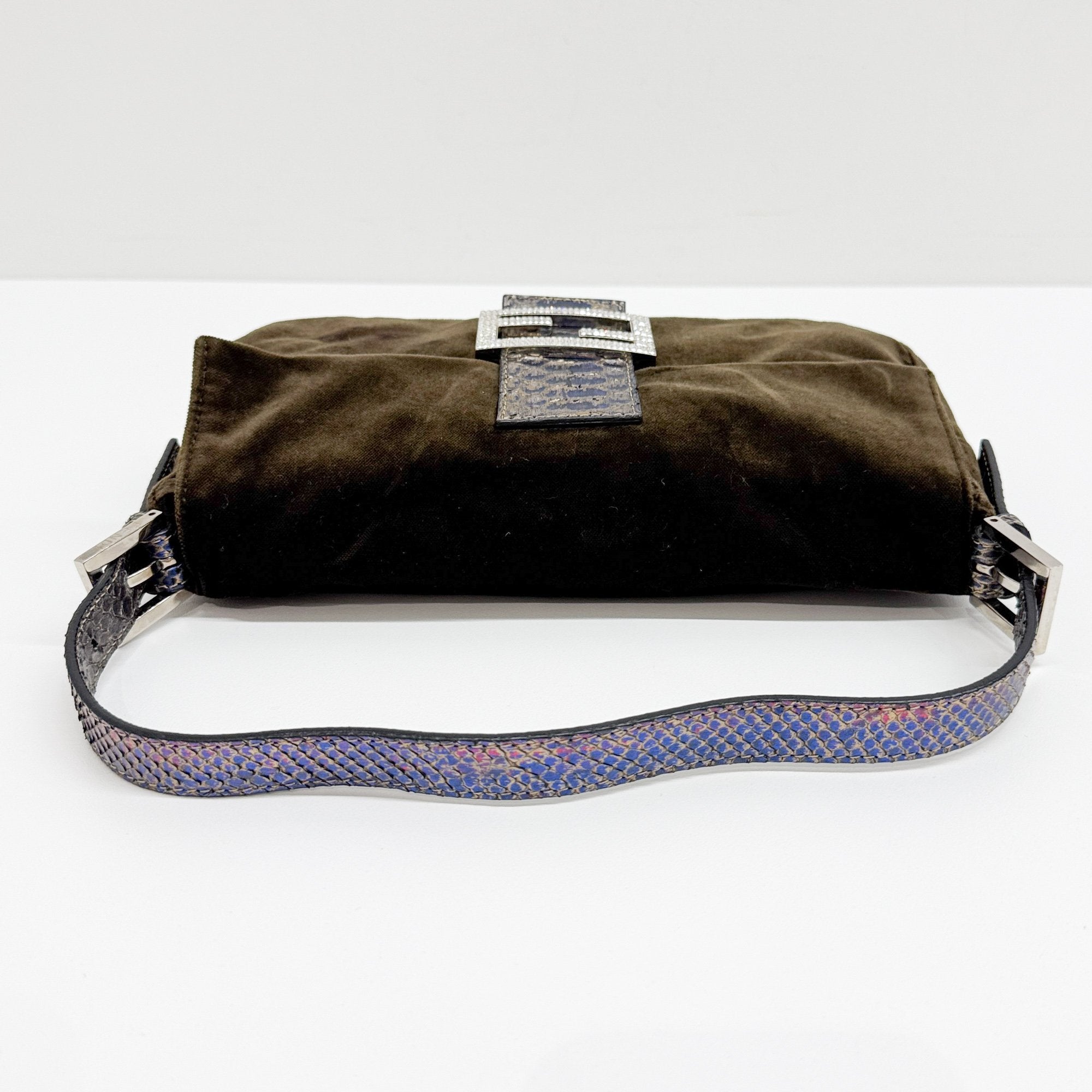 Baguette Olive Green Velvet Shoulder Bag
