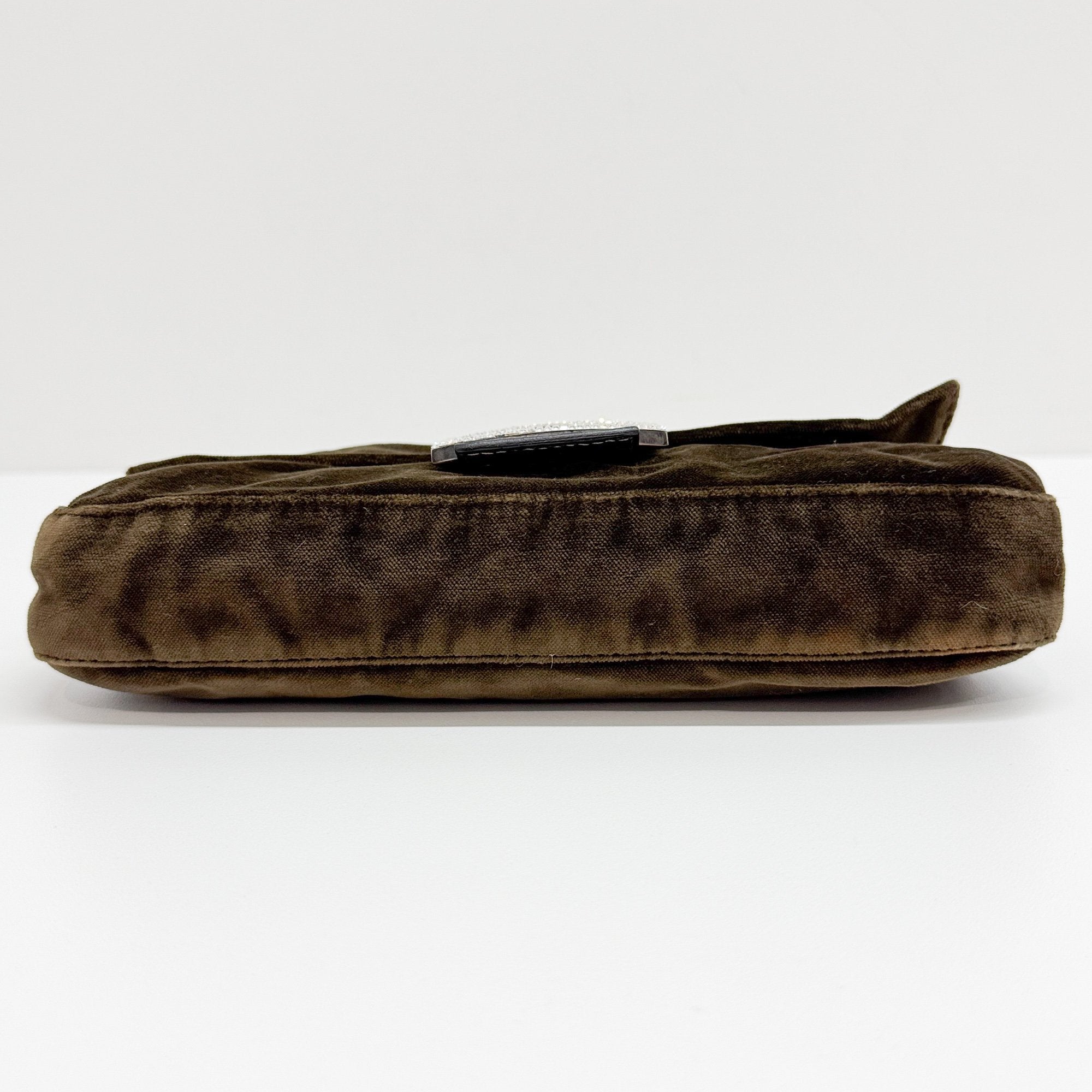 Baguette Olive Green Velvet Shoulder Bag