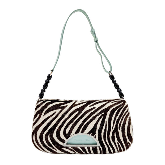 Malice Pearl Zebra Print Pony Hair Shoulder Bag