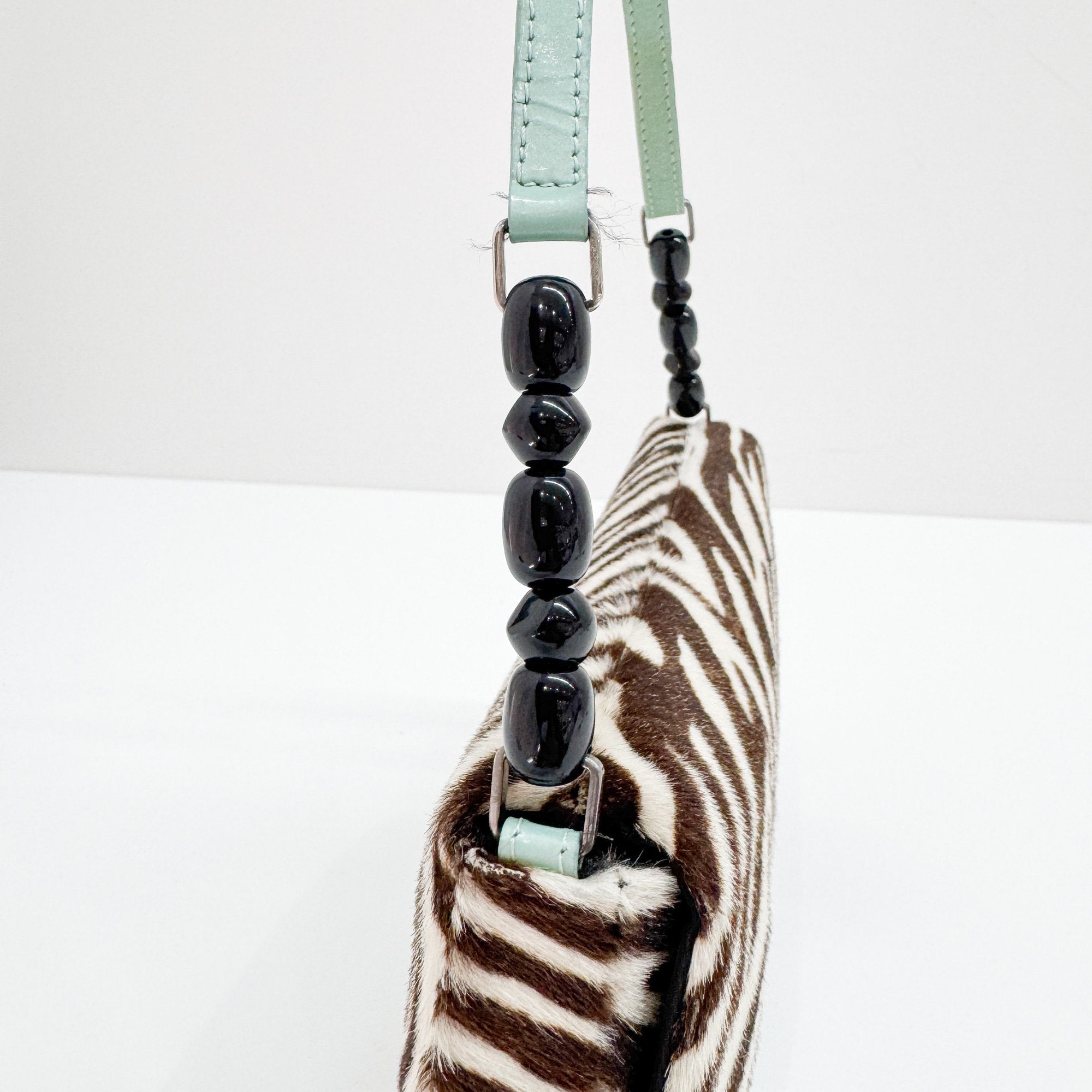 Malice Pearl Zebra Print Pony Hair Shoulder Bag