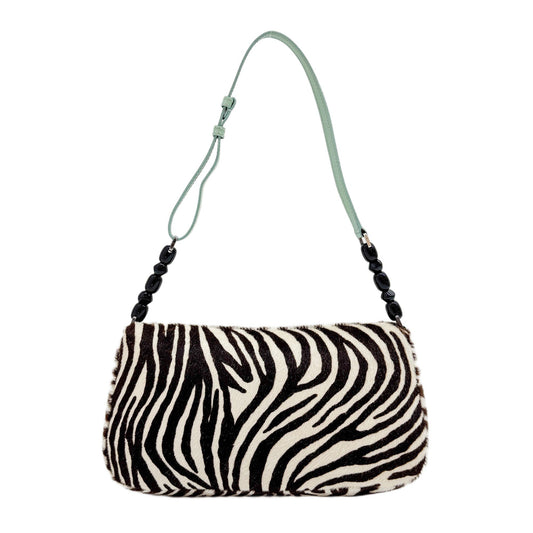 Malice Pearl Zebra Print Pony Hair Shoulder Bag