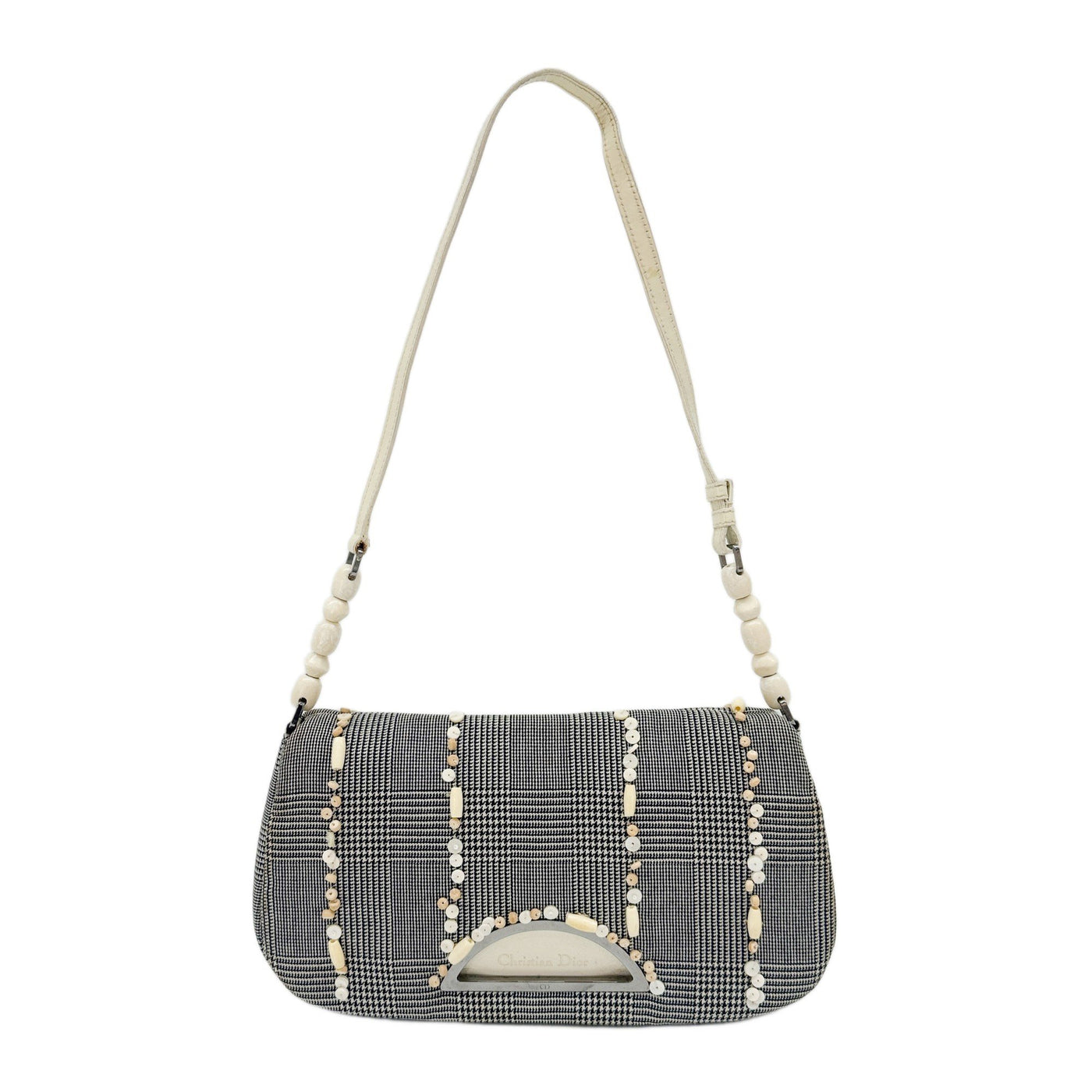 Malice Pearl Black Glen Check Canvas Shoulder Bag