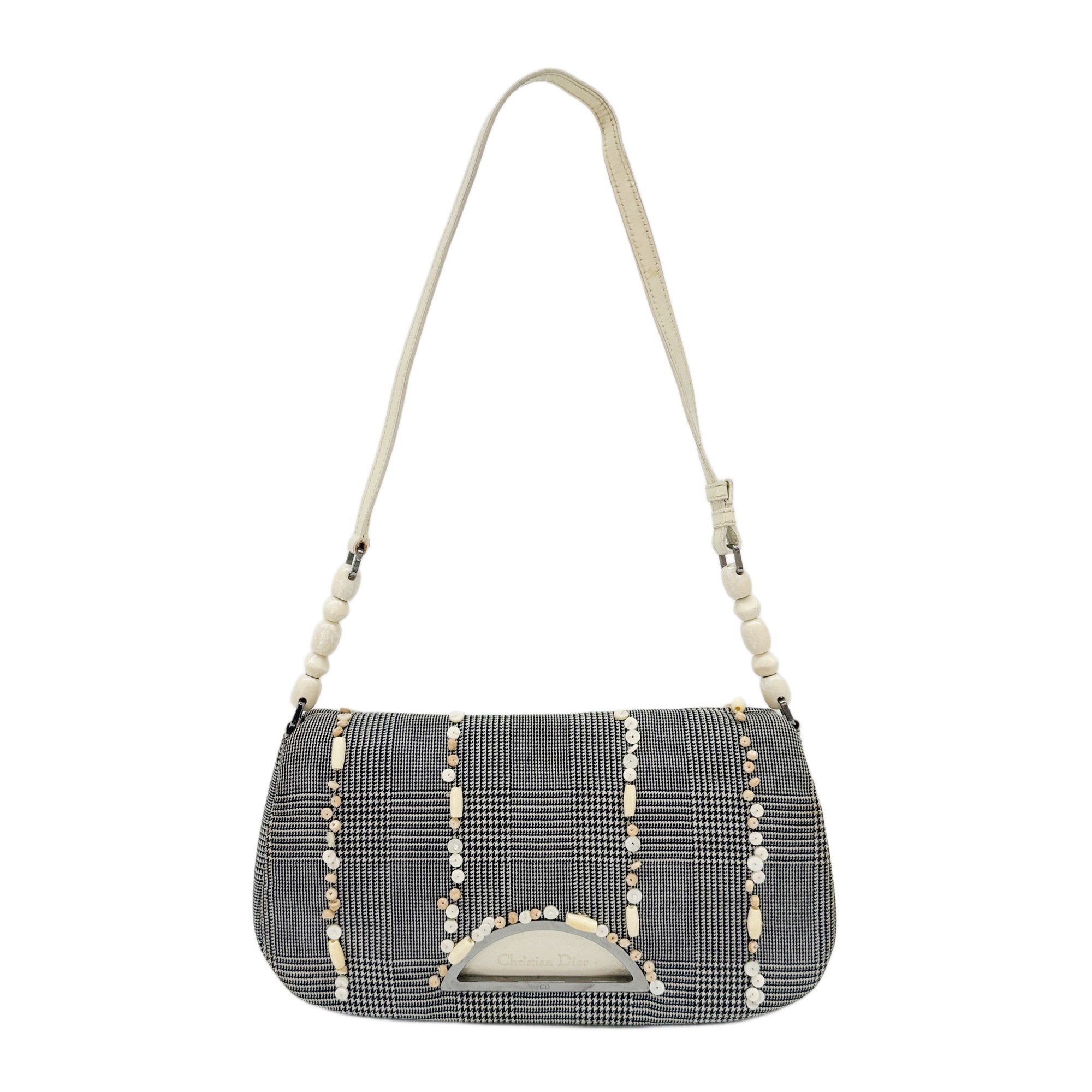 Malice Pearl Black Glen Check Canvas Shoulder Bag