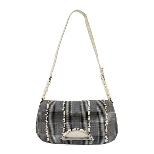 Malice Pearl Black Glen Check Canvas Shoulder Bag