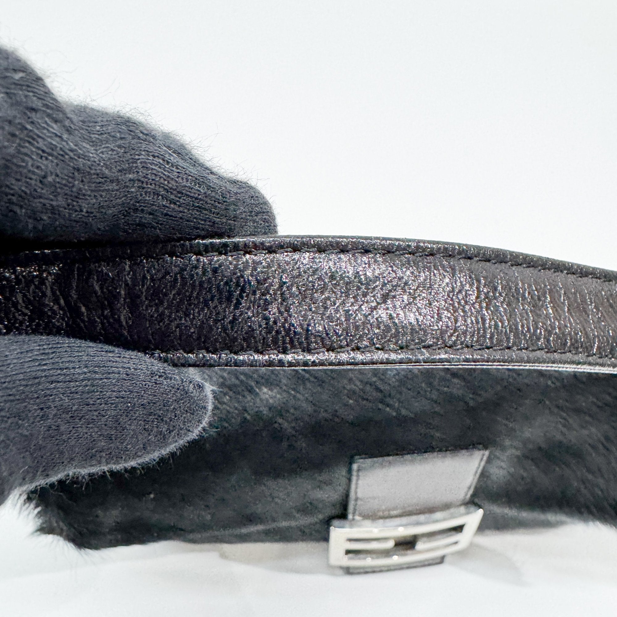 Baguette Black Silk-Pressed Pony Hair Shoulder Bag