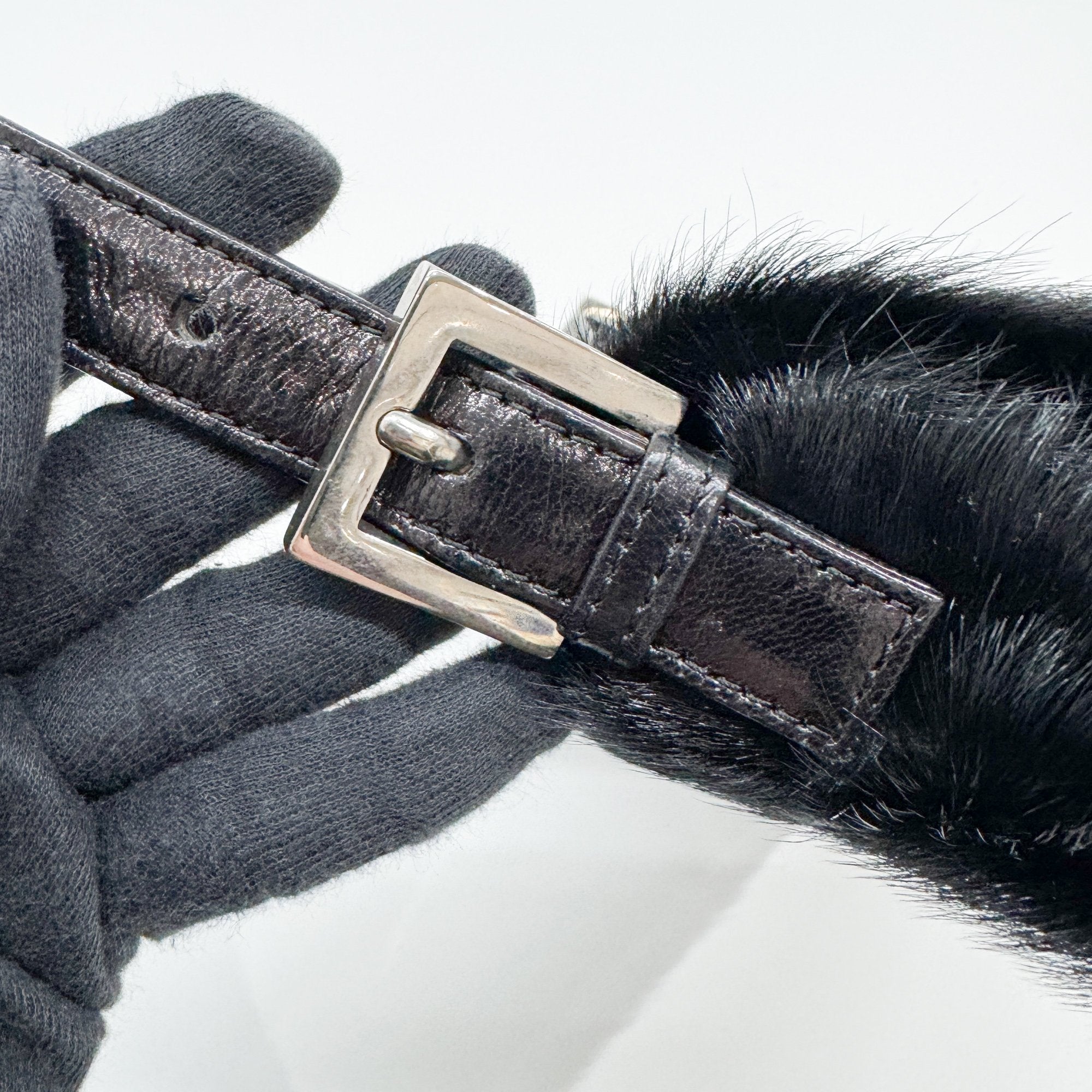 Baguette Black Silk-Pressed Pony Hair Shoulder Bag