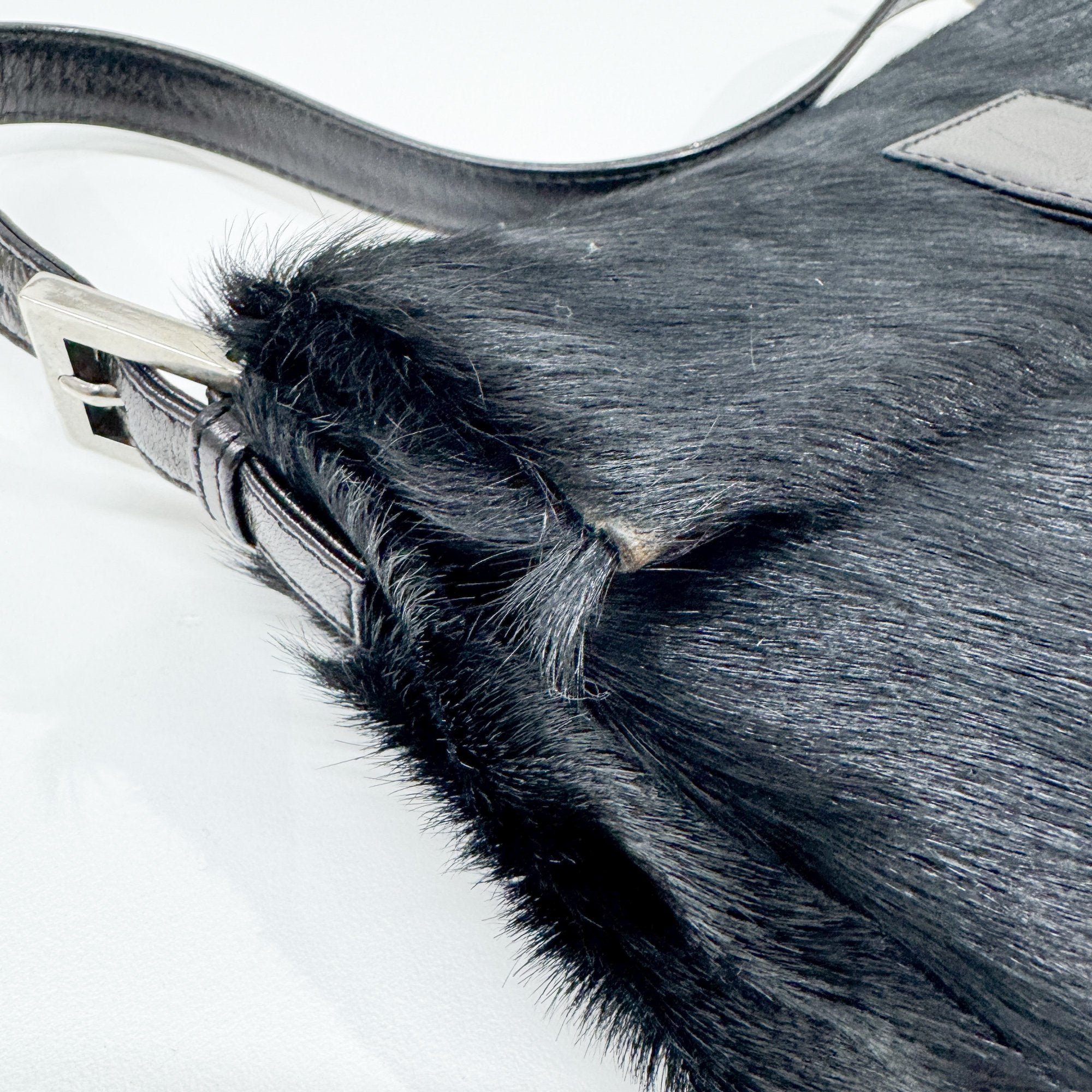 Baguette Black Silk-Pressed Pony Hair Shoulder Bag