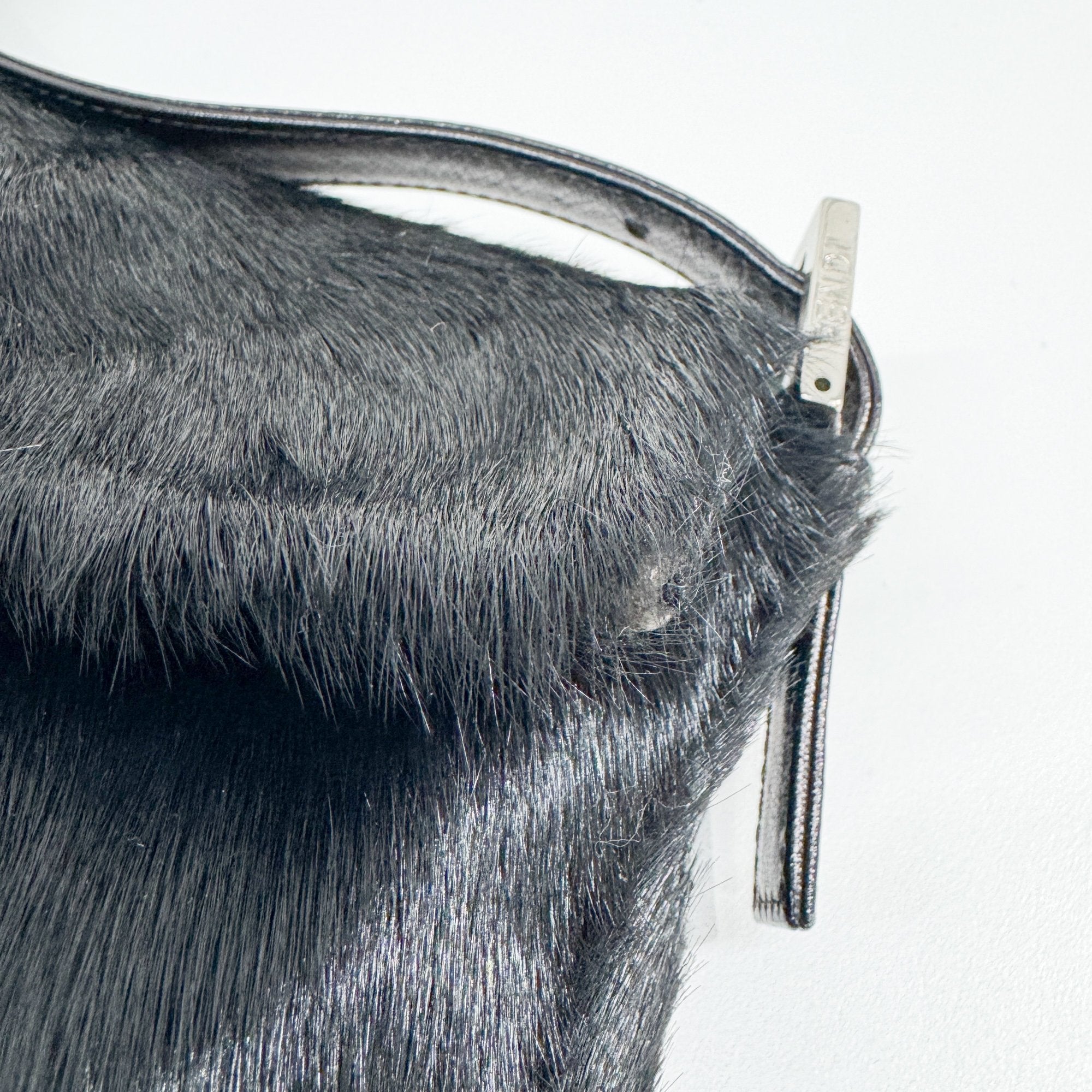 Baguette Black Silk-Pressed Pony Hair Shoulder Bag