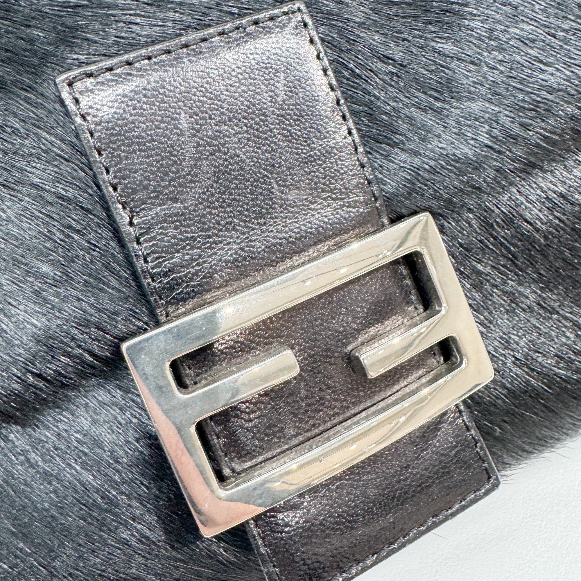 Baguette Black Silk-Pressed Pony Hair Shoulder Bag