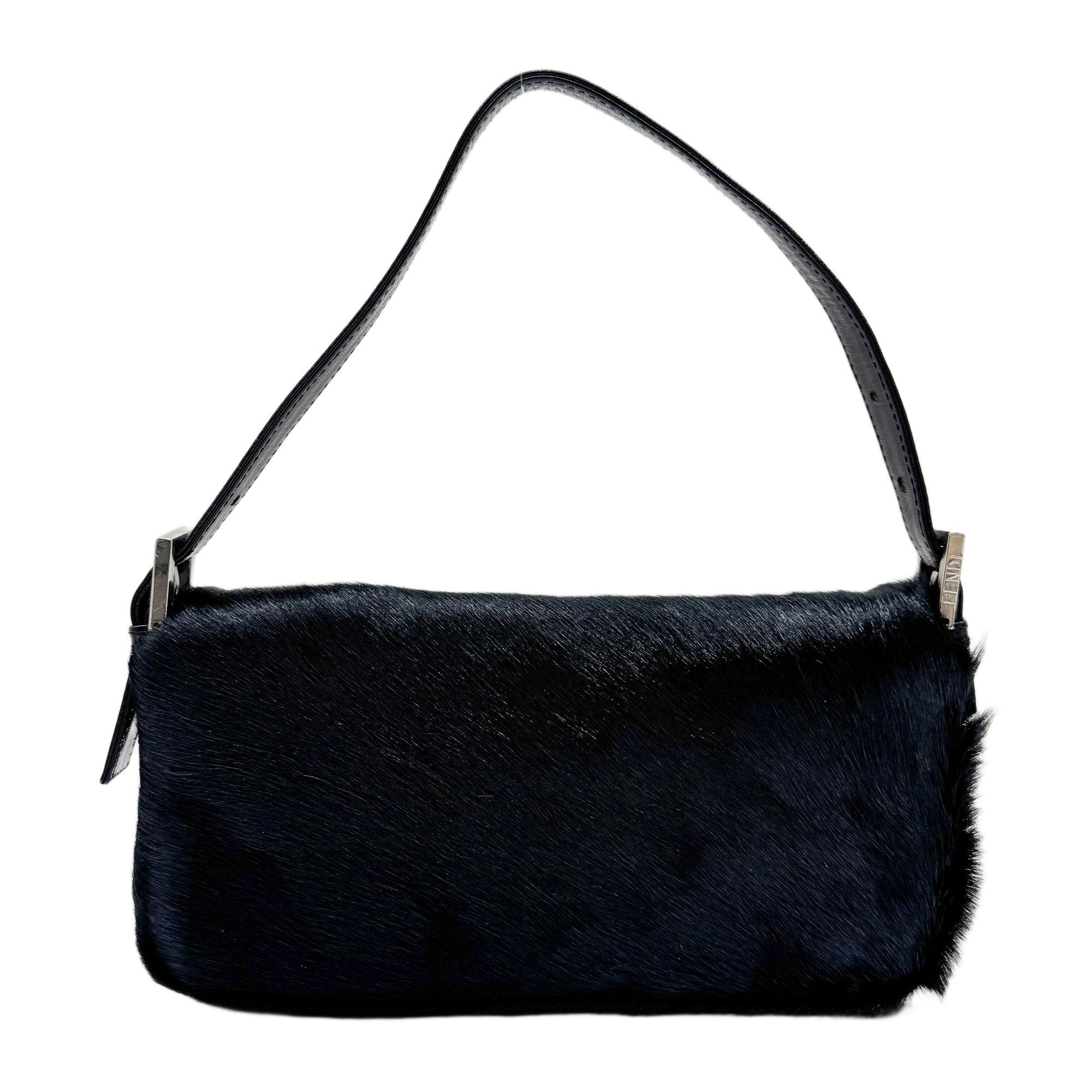 Baguette Black Silk-Pressed Pony Hair Shoulder Bag