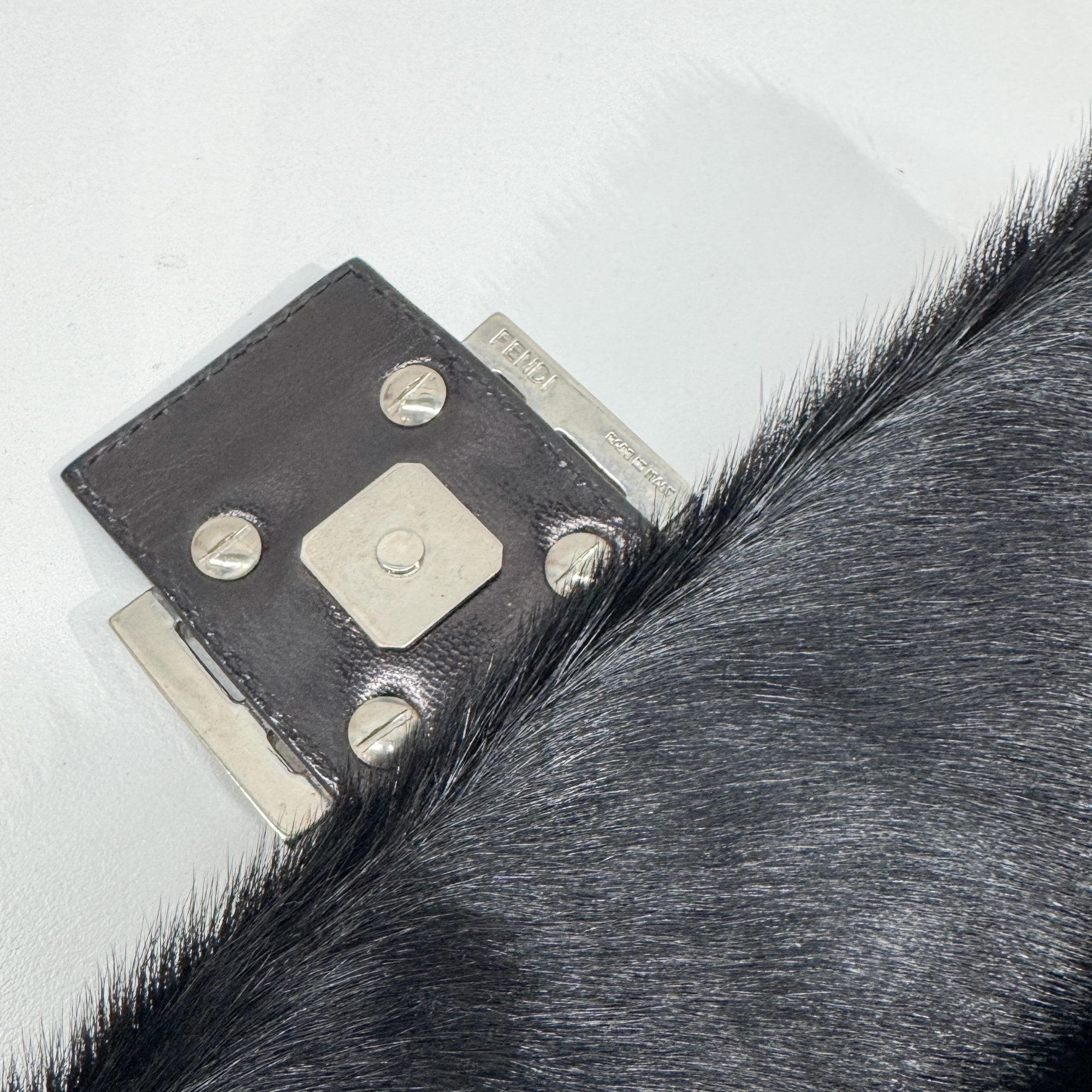 Baguette Black Silk-Pressed Pony Hair Shoulder Bag