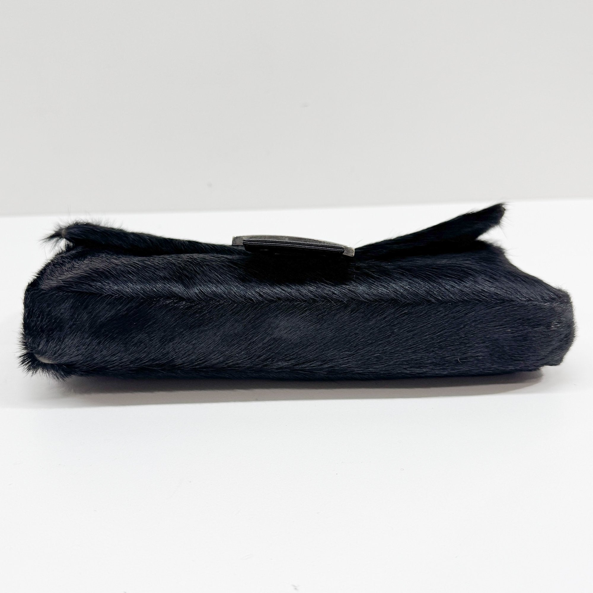 Baguette Black Silk-Pressed Pony Hair Shoulder Bag