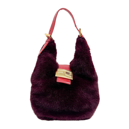 Burgundy Fur Hobo Bag