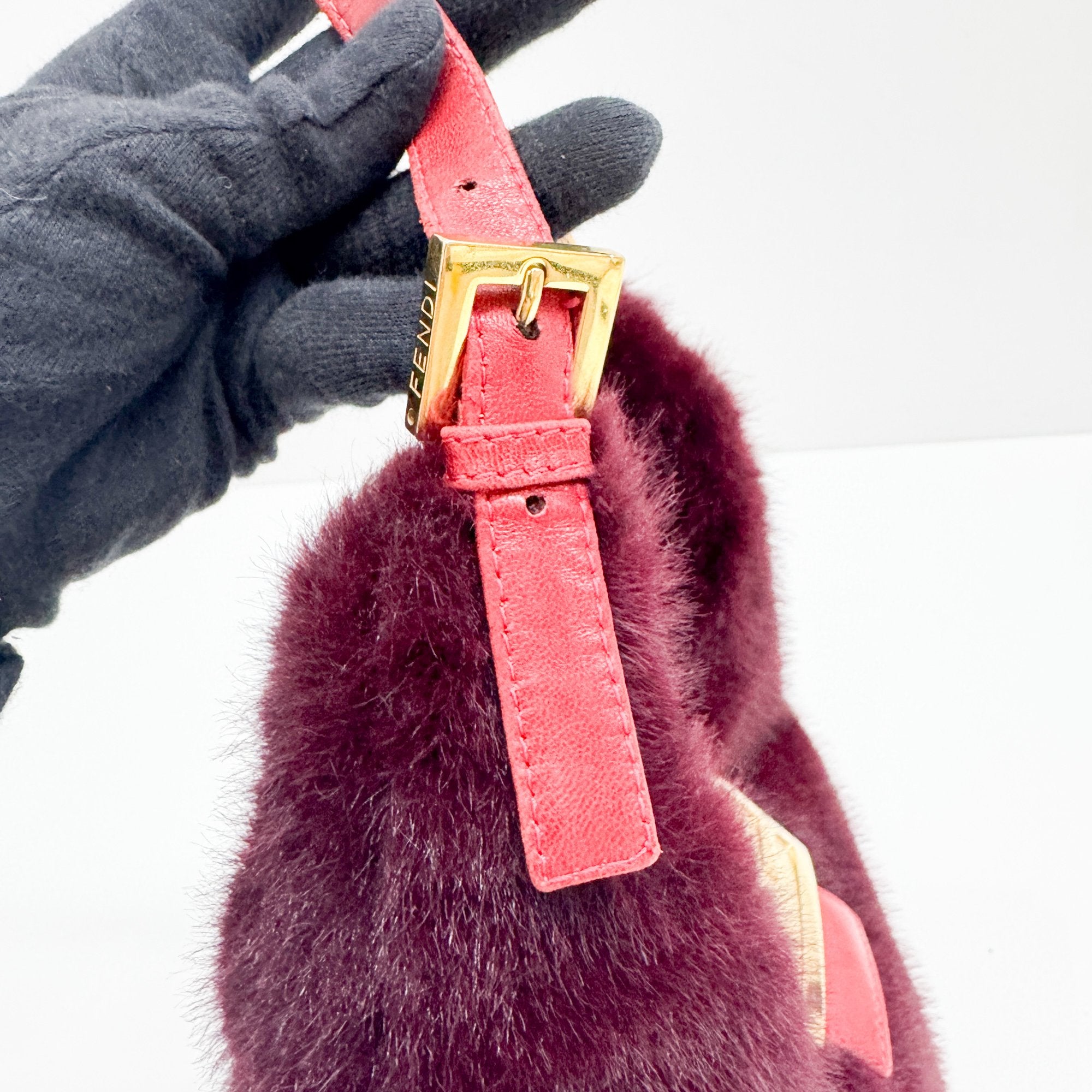 Burgundy Fur Hobo Bag
