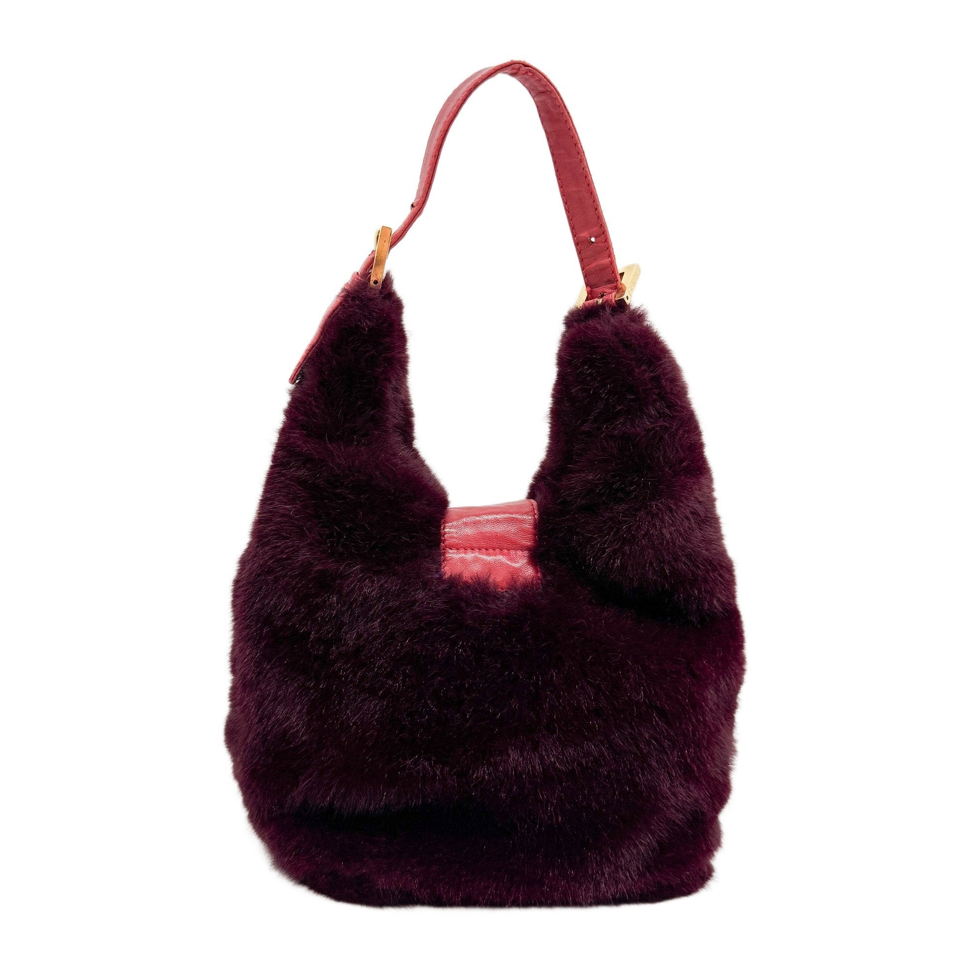 Burgundy Fur Hobo Bag