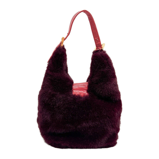Burgundy Fur Hobo Bag