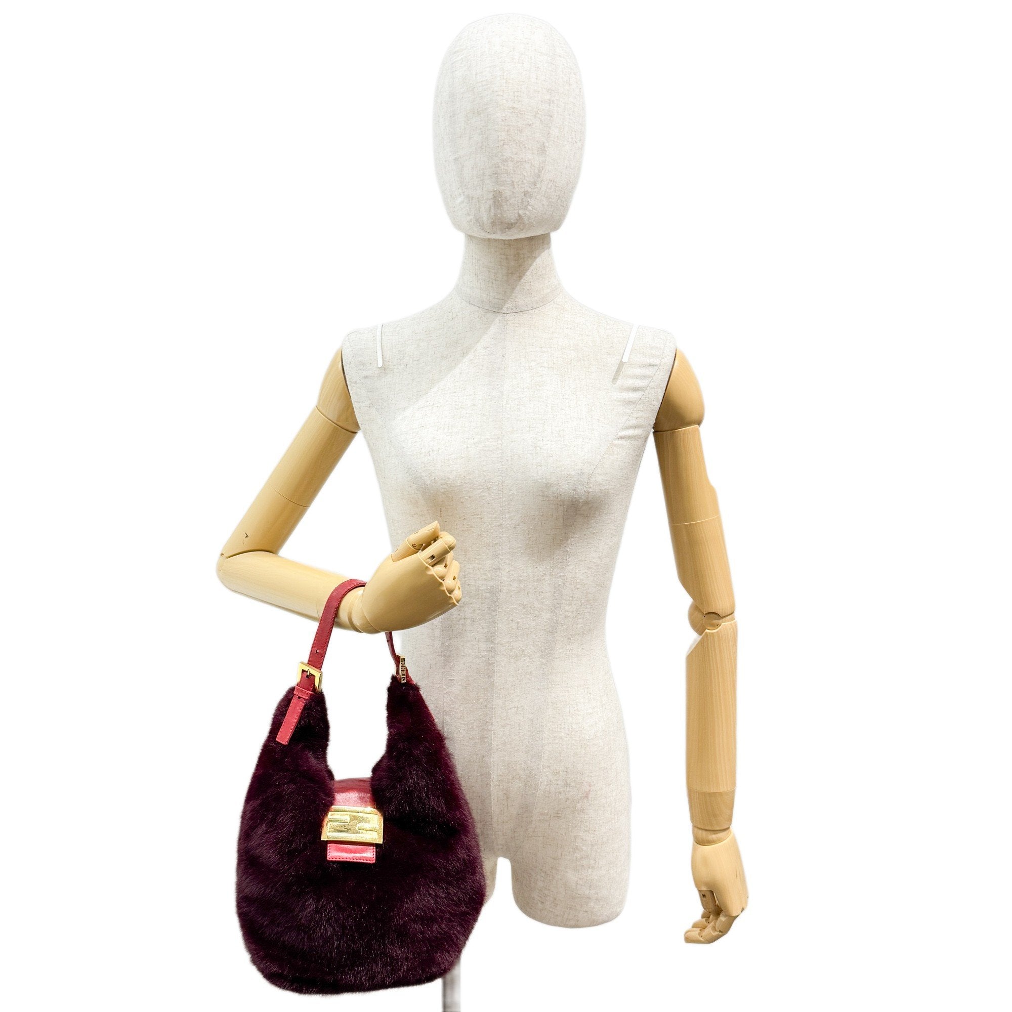 Burgundy Fur Hobo Bag