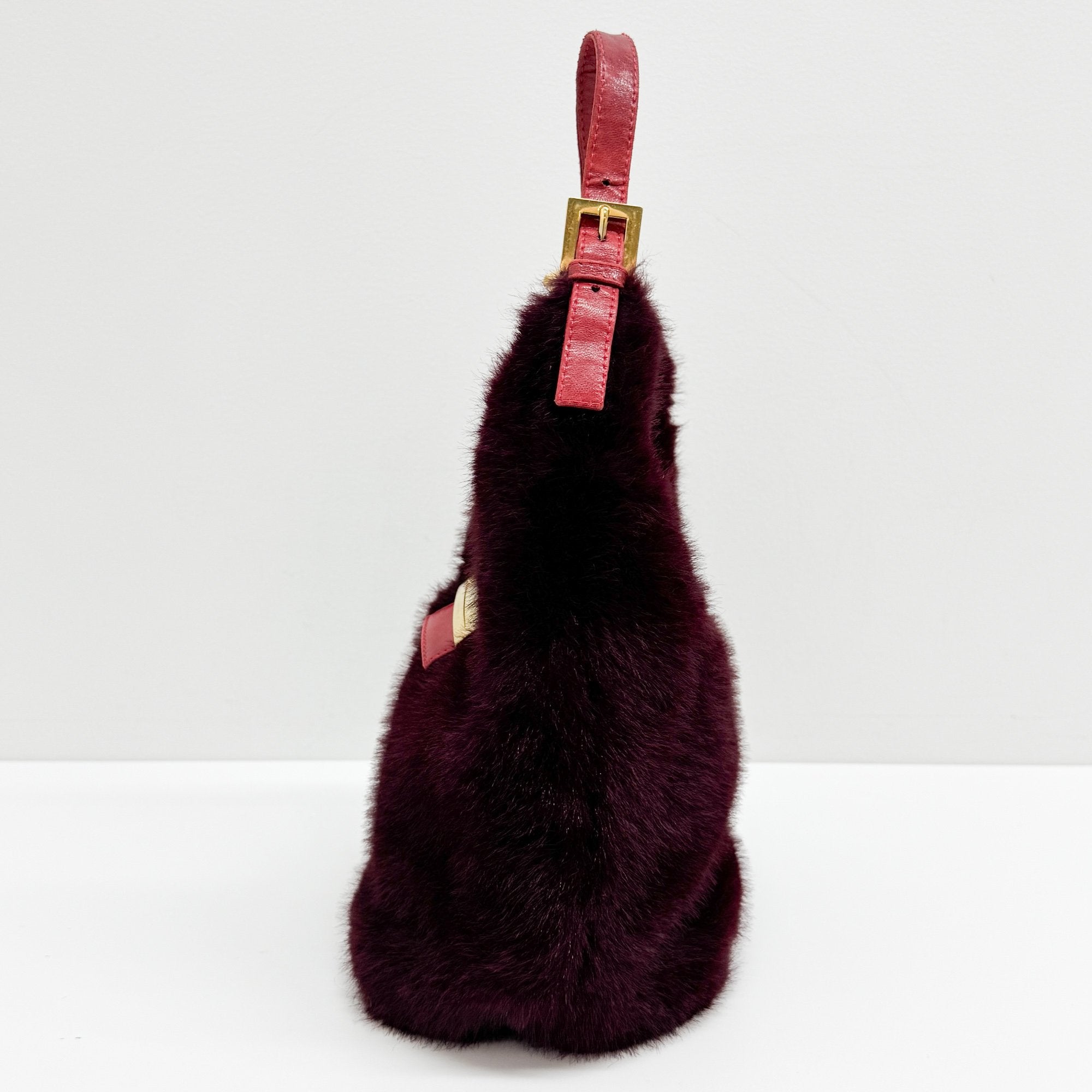 Burgundy Fur Hobo Bag