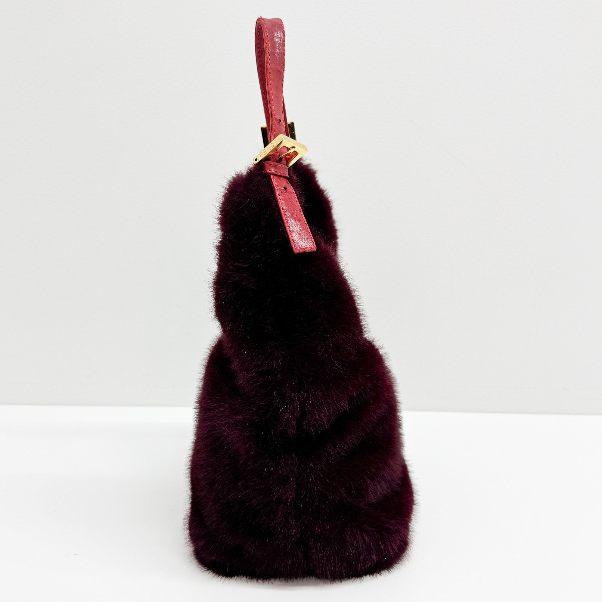 Burgundy Fur Hobo Bag