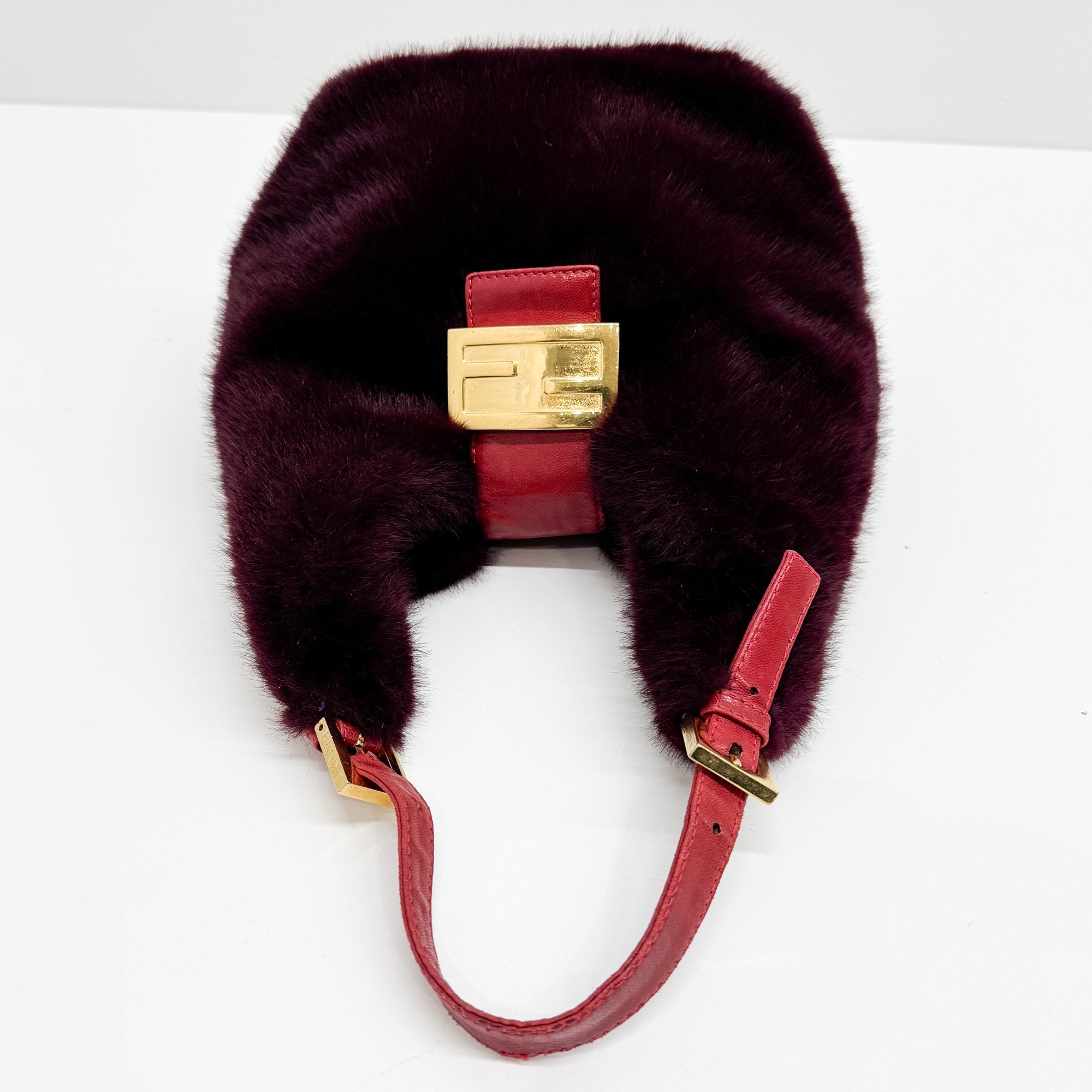 Burgundy Fur Hobo Bag