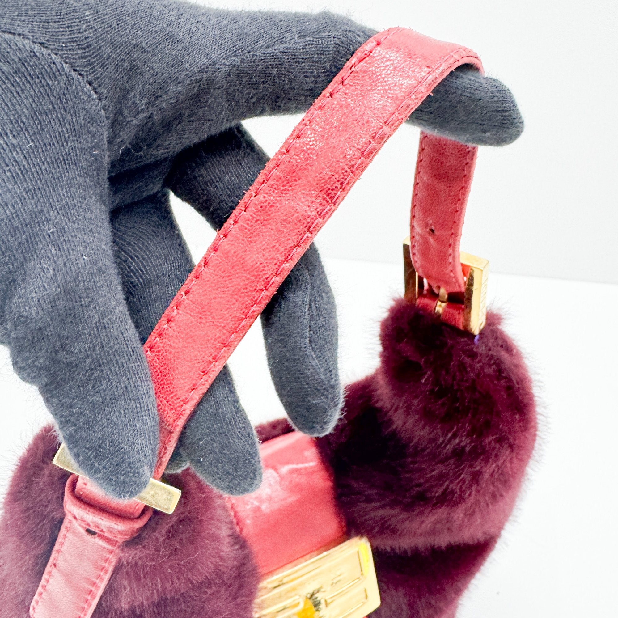 Burgundy Fur Hobo Bag