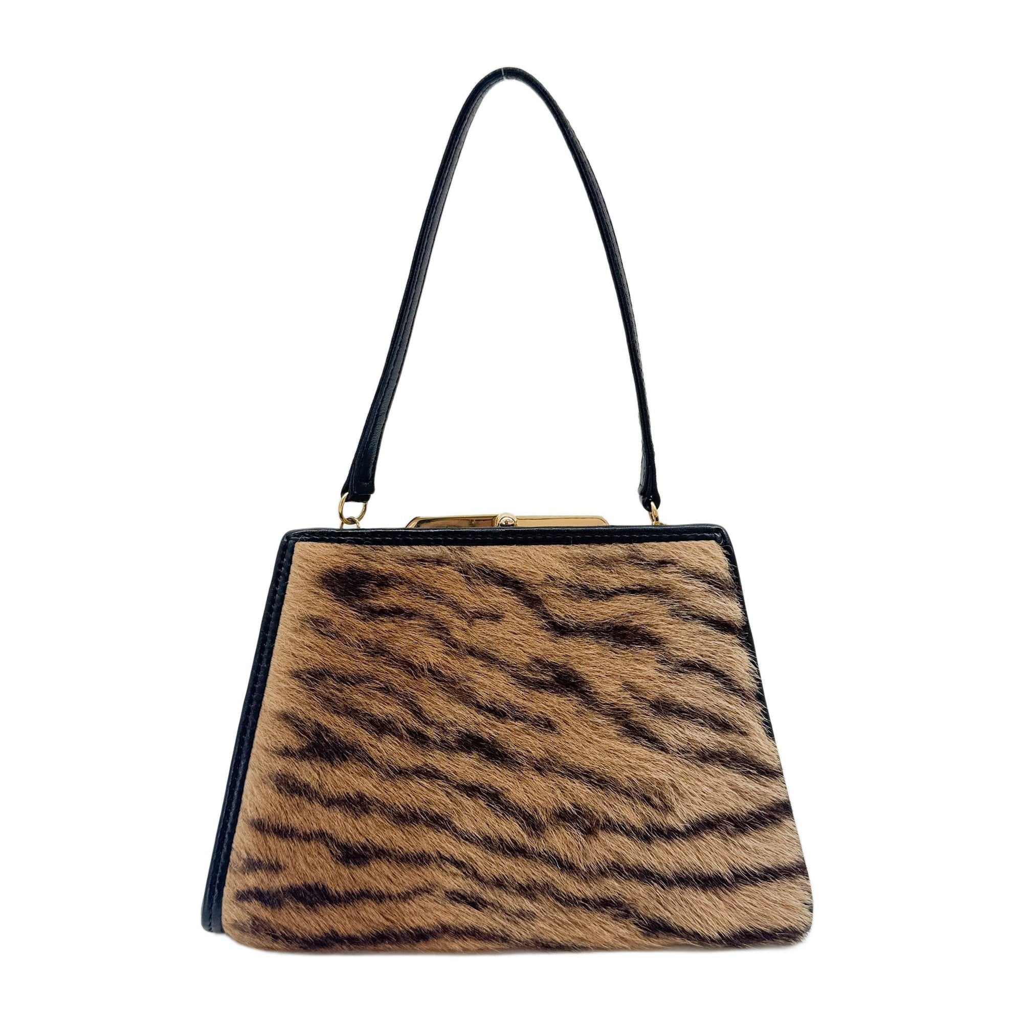 Brown Tiger Print Fur Hand Bag