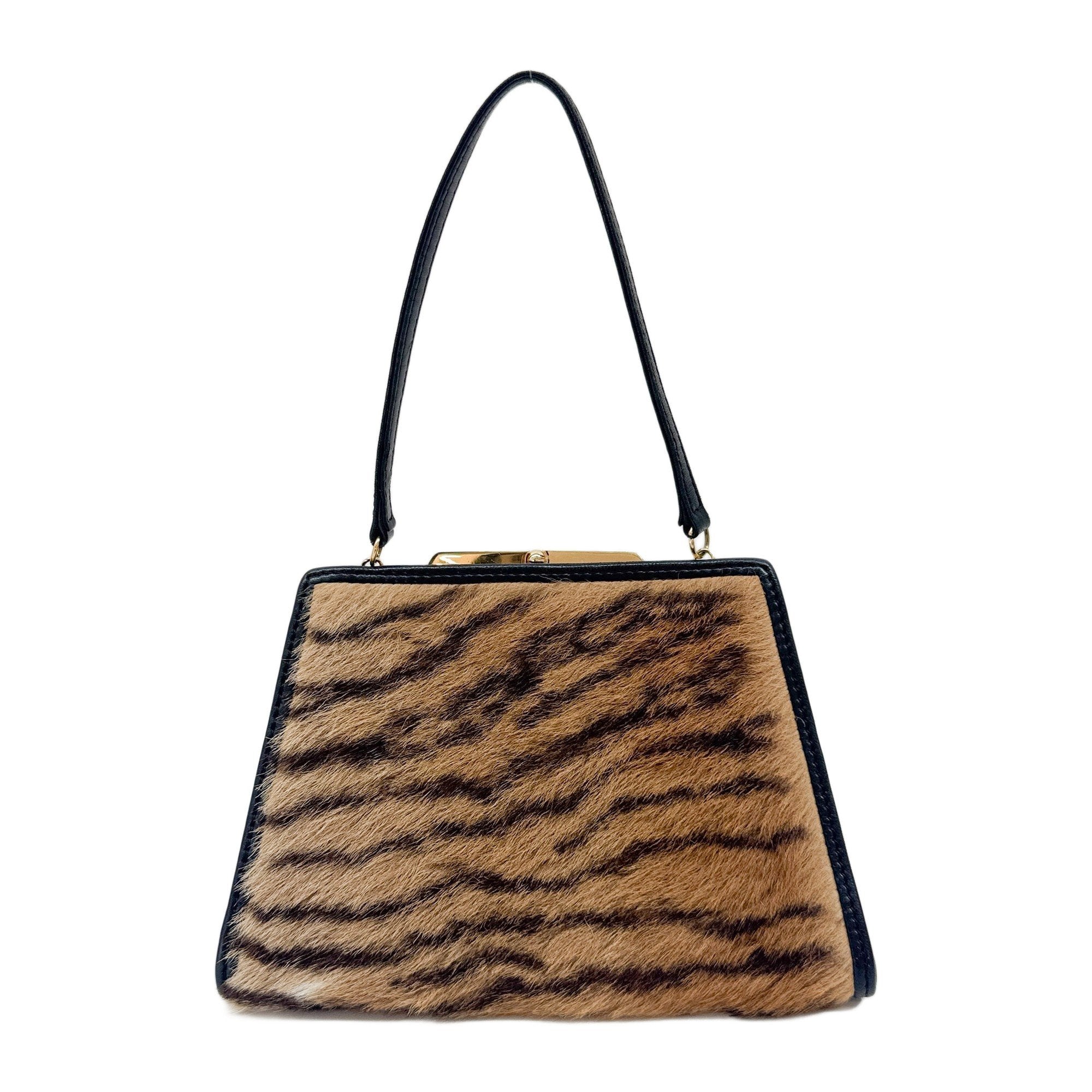Brown Tiger Print Fur Hand Bag