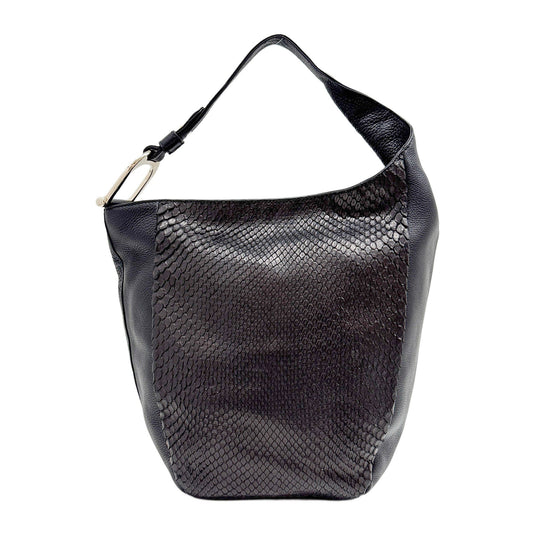 Greenwich Black Python Embossed Leather Hobo Bag