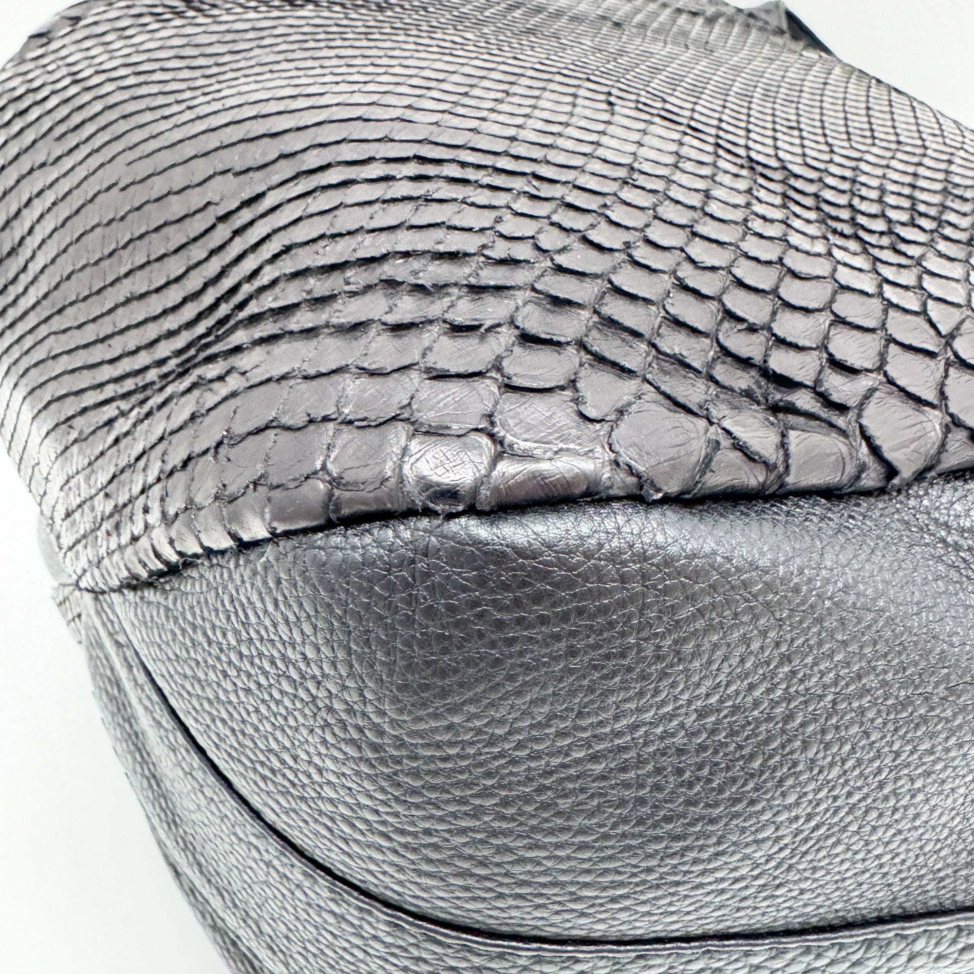 Greenwich Black Python Embossed Leather Hobo Bag