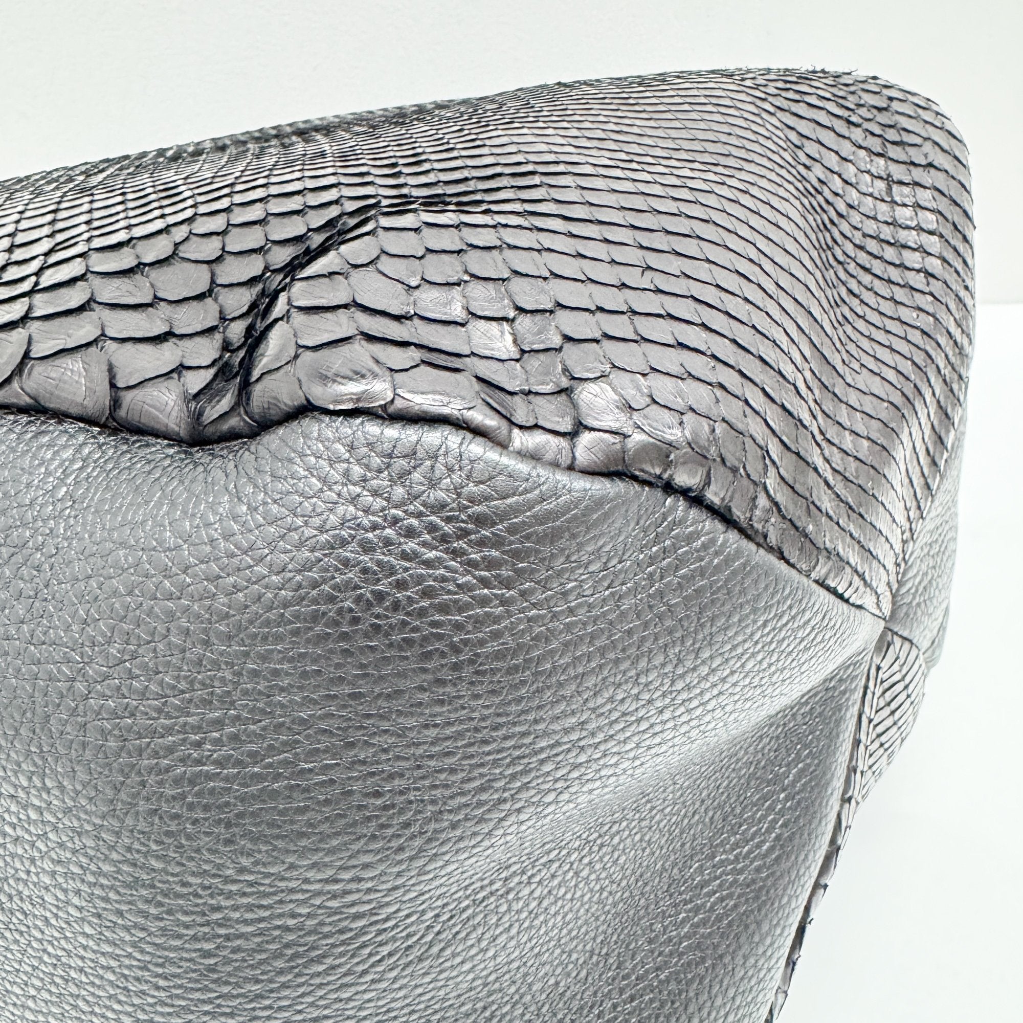 Greenwich Black Python Embossed Leather Hobo Bag