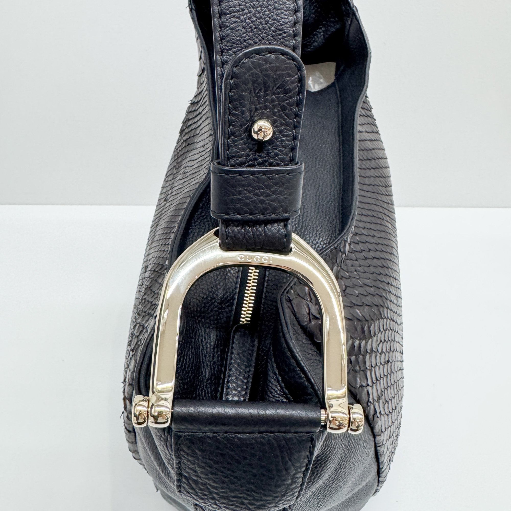 Greenwich Black Python Embossed Leather Hobo Bag