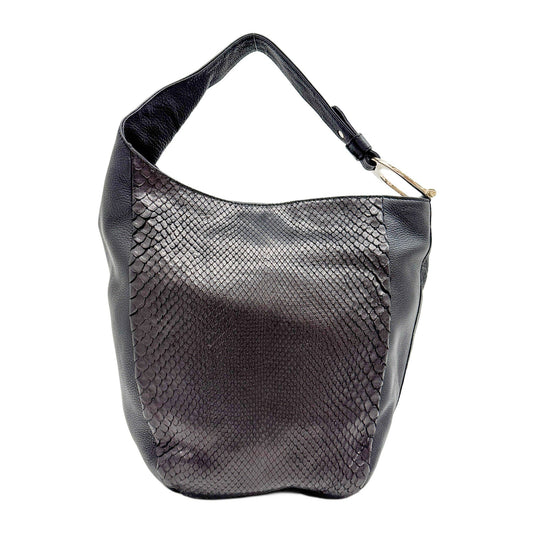 Greenwich Black Python Embossed Leather Hobo Bag