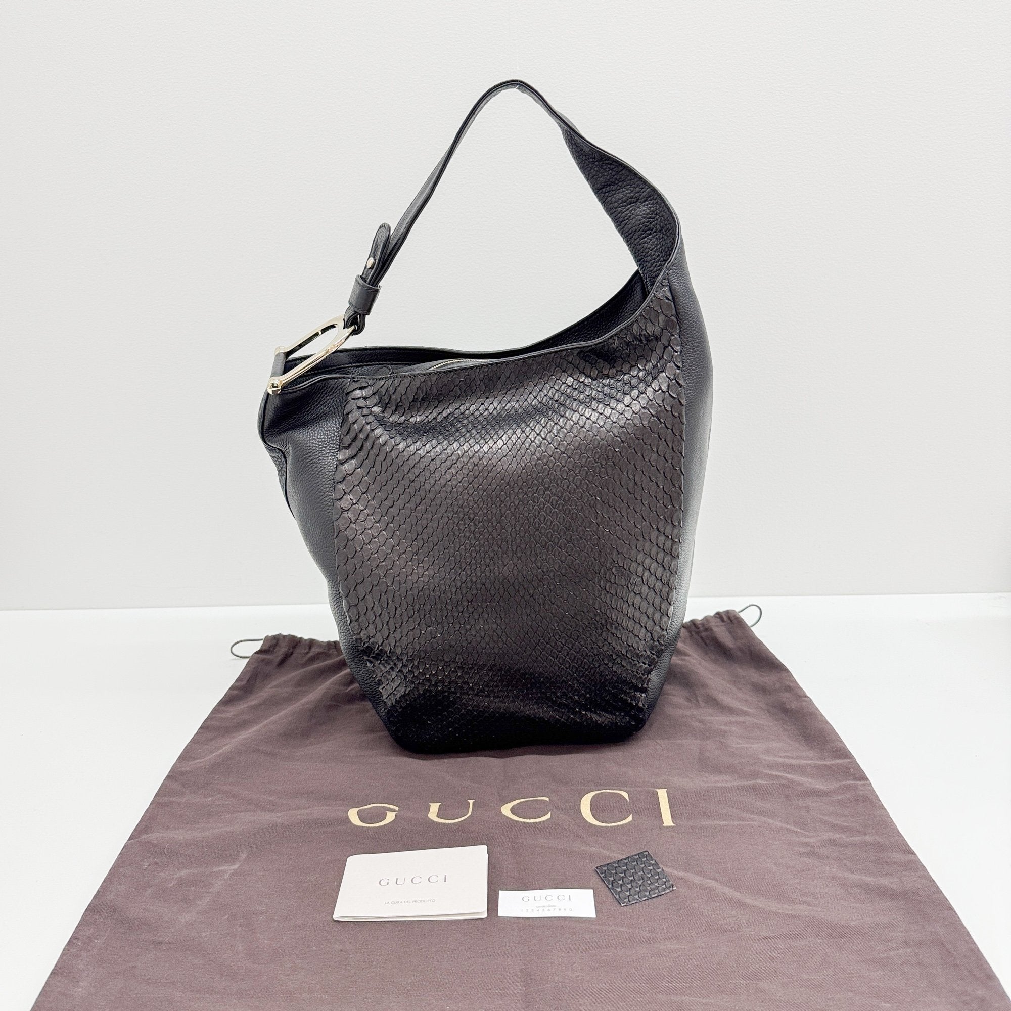 Greenwich Black Python Embossed Leather Hobo Bag