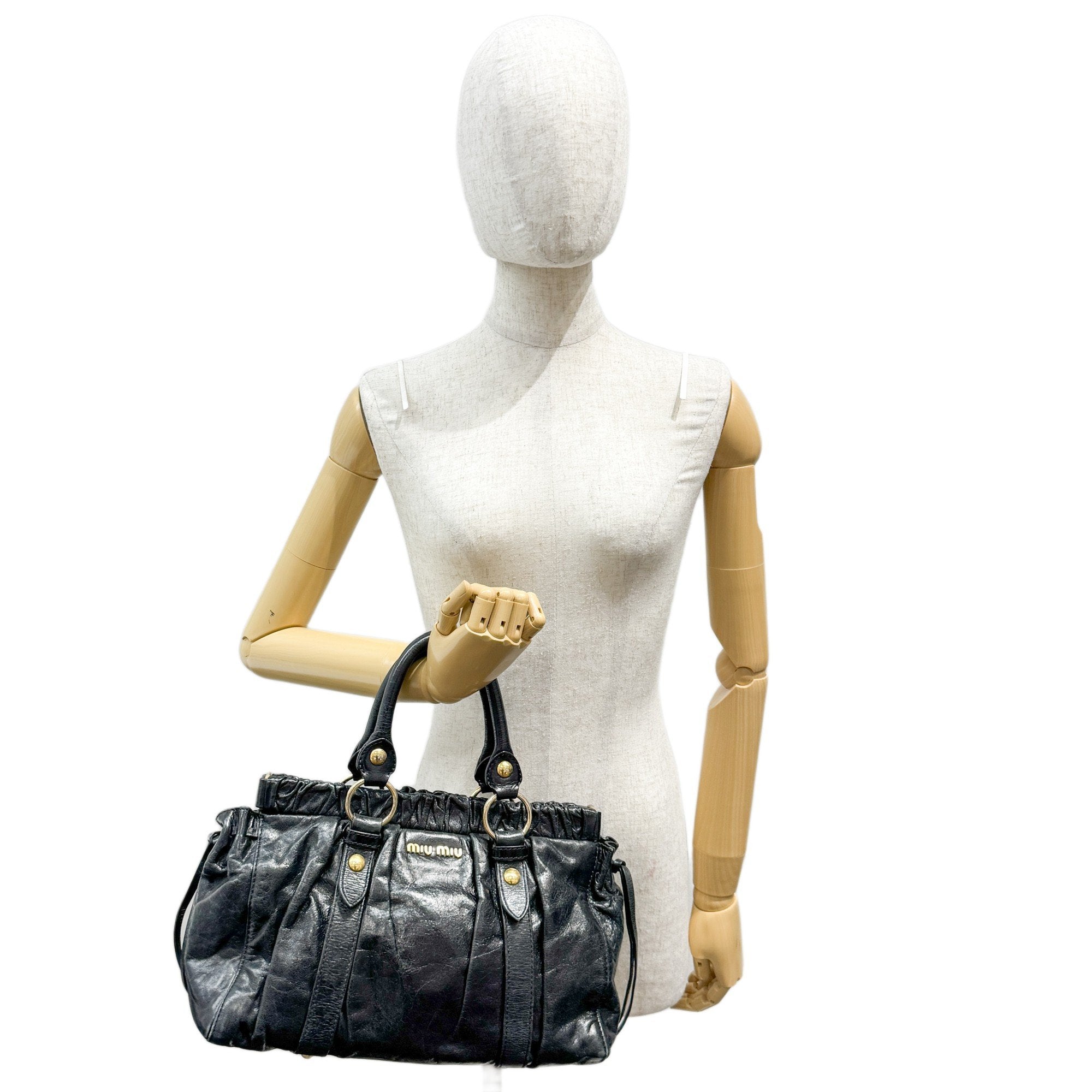 Vitello Black Leather Two Way Bag