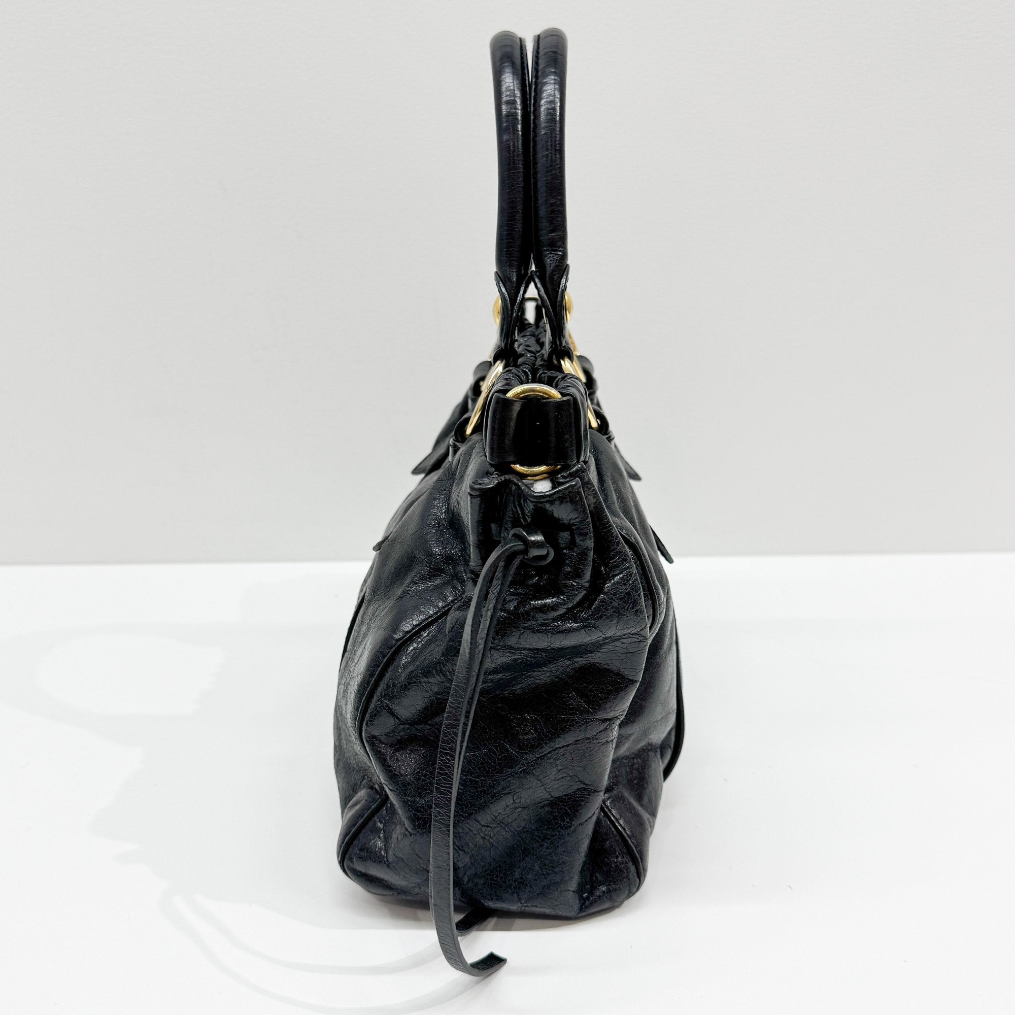 Vitello Black Leather Two Way Bag