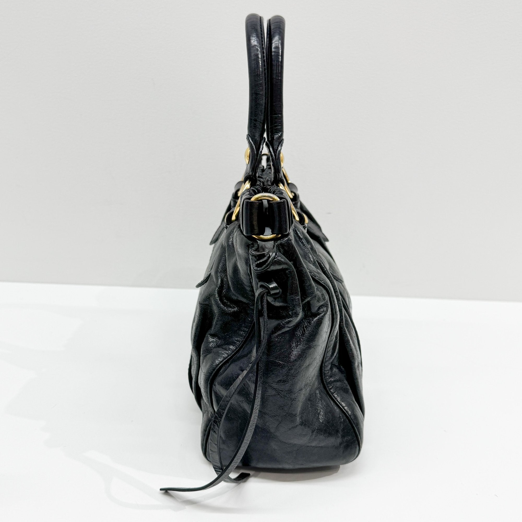 Vitello Black Leather Two Way Bag
