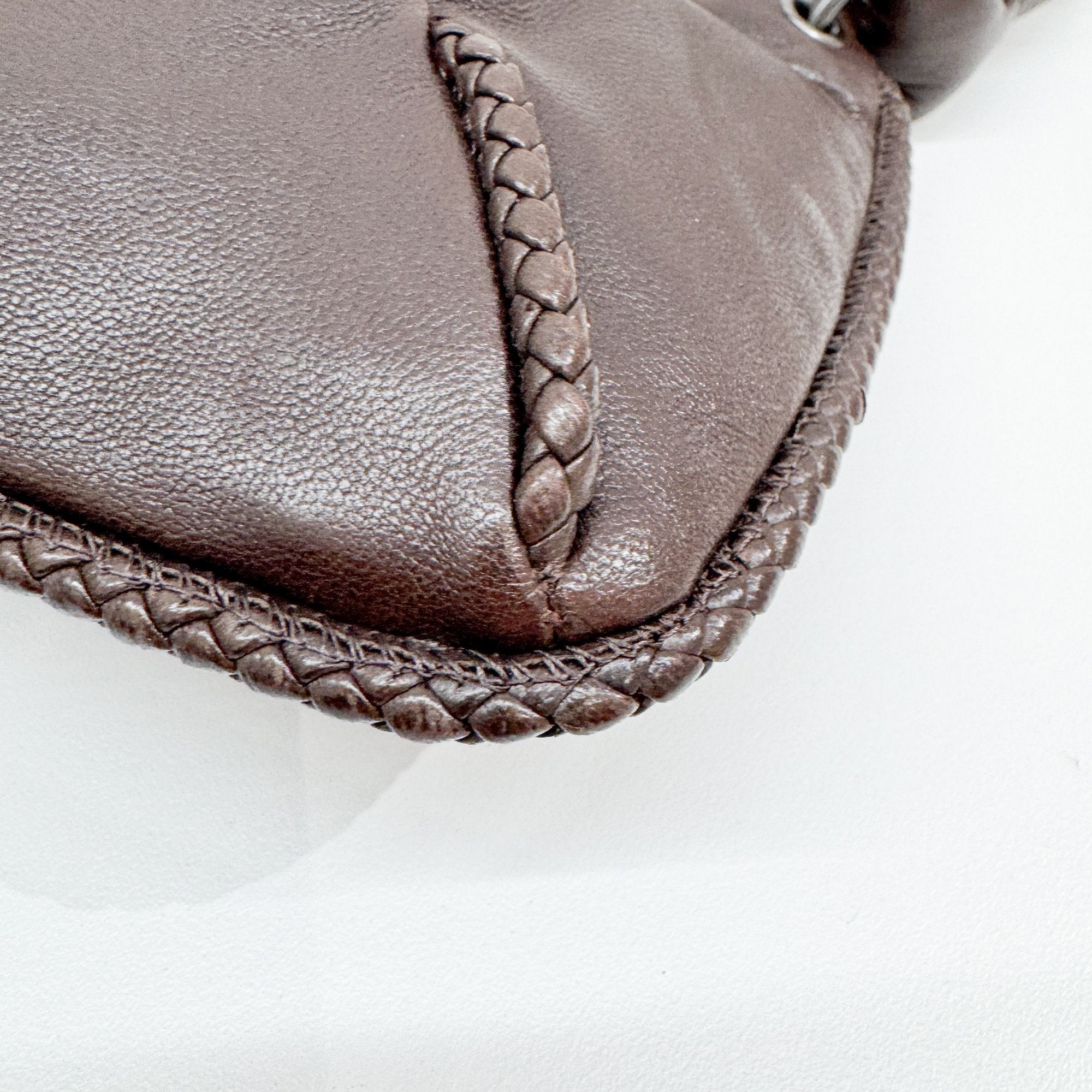 Intrecciato Brown Leather Shoulder Bag