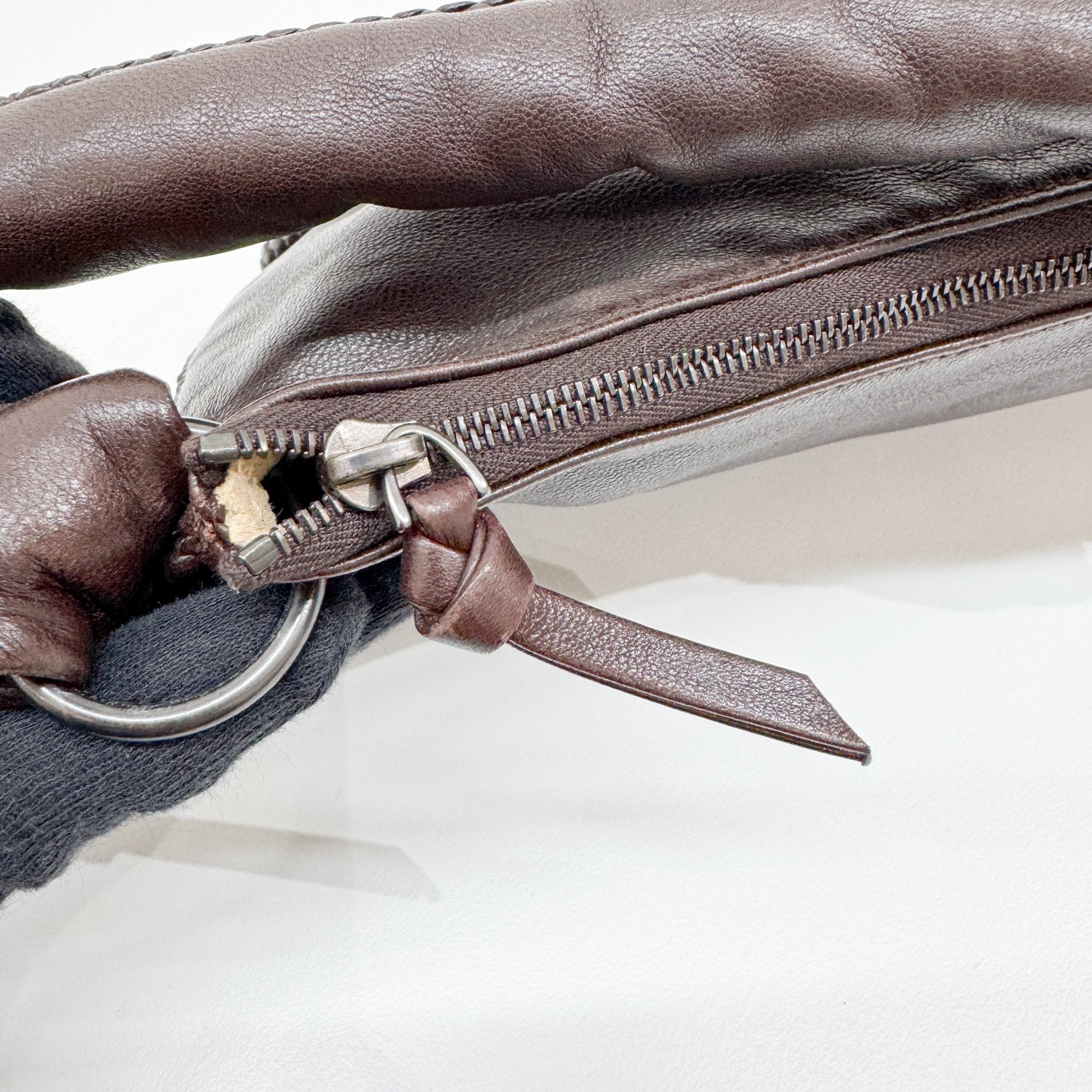 Intrecciato Brown Leather Shoulder Bag