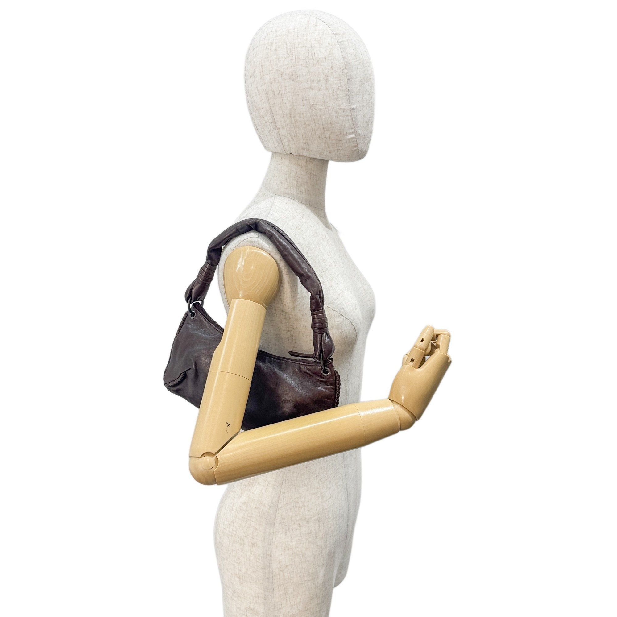 Intrecciato Brown Leather Shoulder Bag