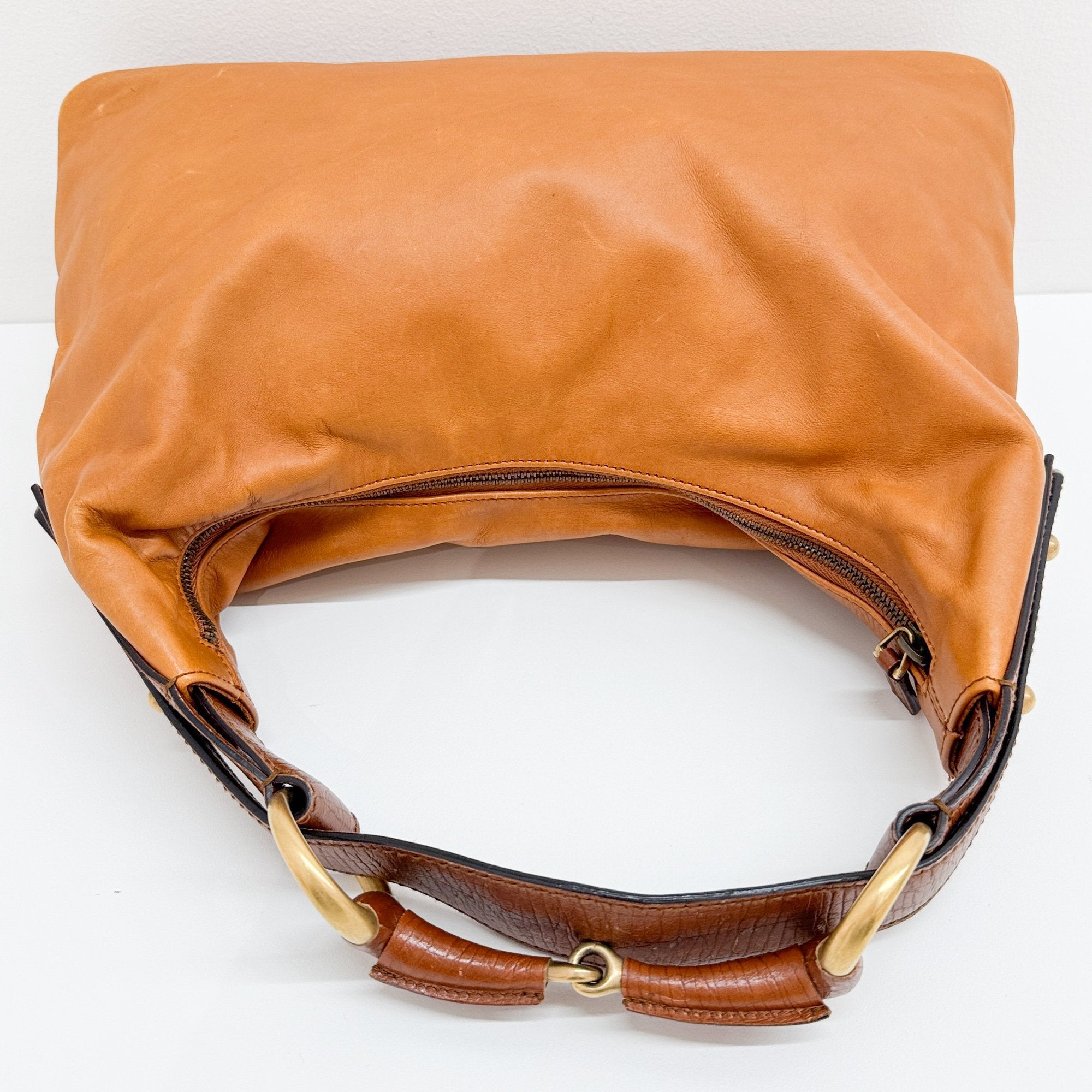 Horsebit Brown Leather Shoulder Bag