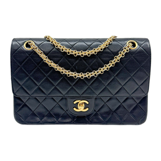 Classic Double Flap Matelasse Black Leather Shoulder Bag