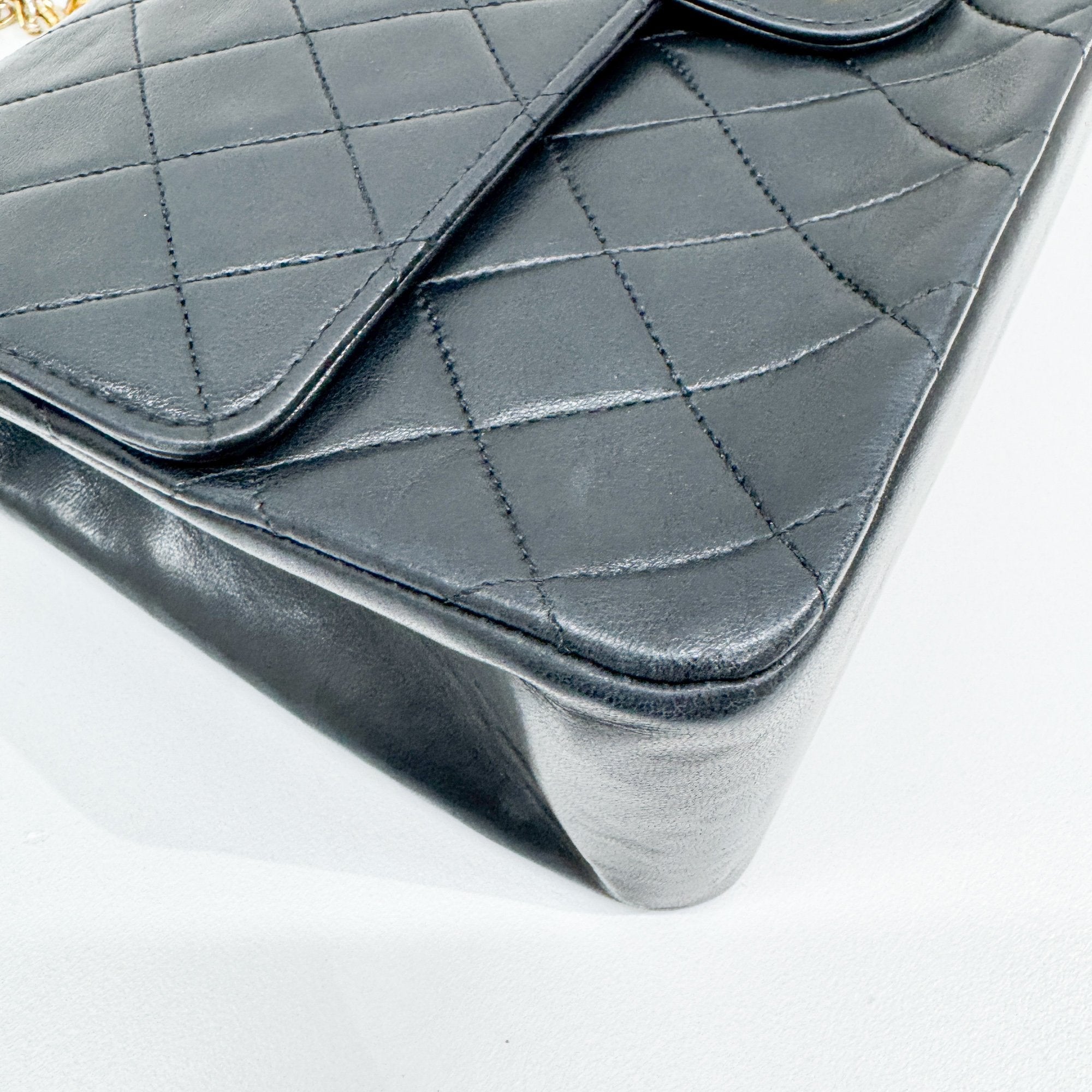 Classic Double Flap Matelasse Black Leather Shoulder Bag