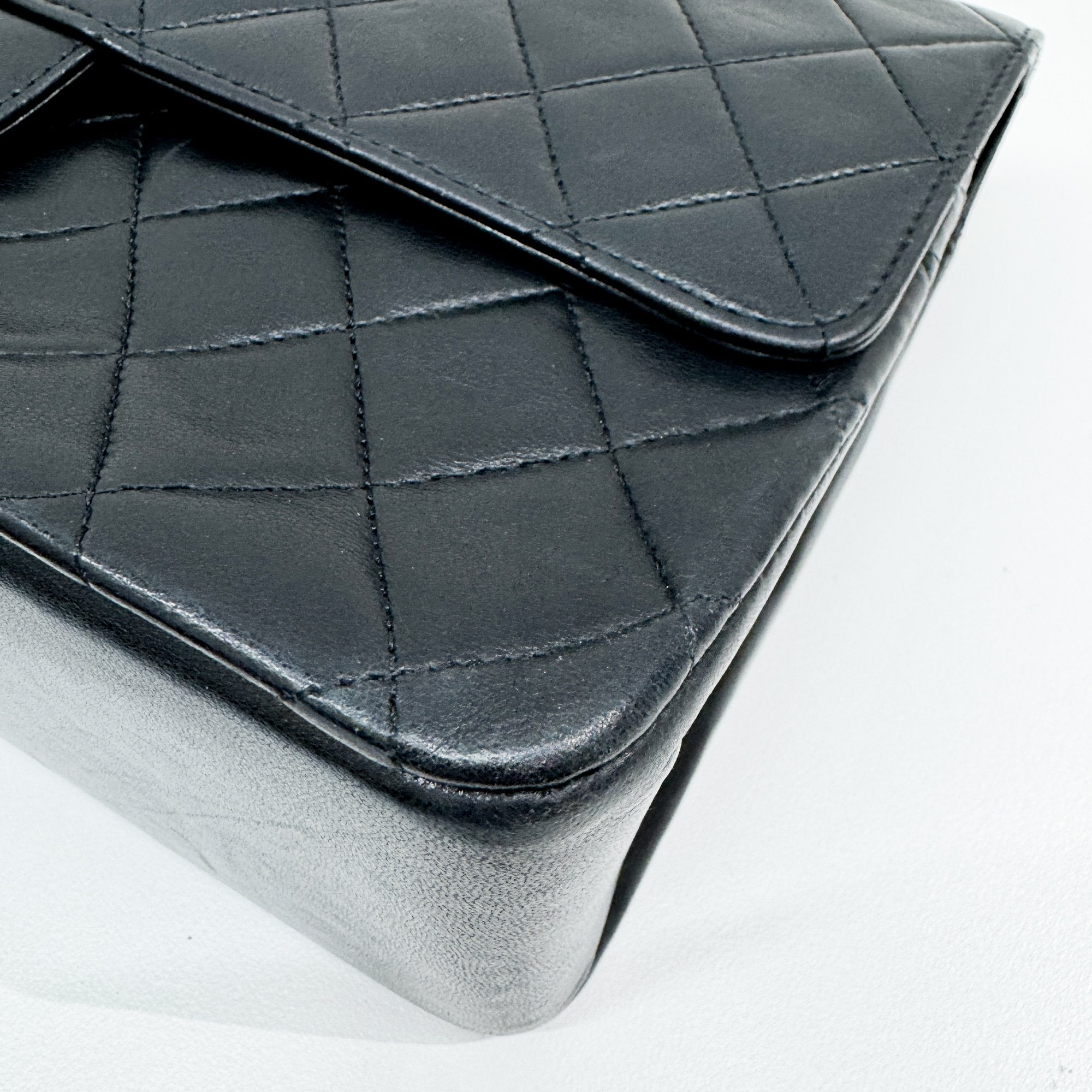 Classic Double Flap Matelasse Black Leather Shoulder Bag