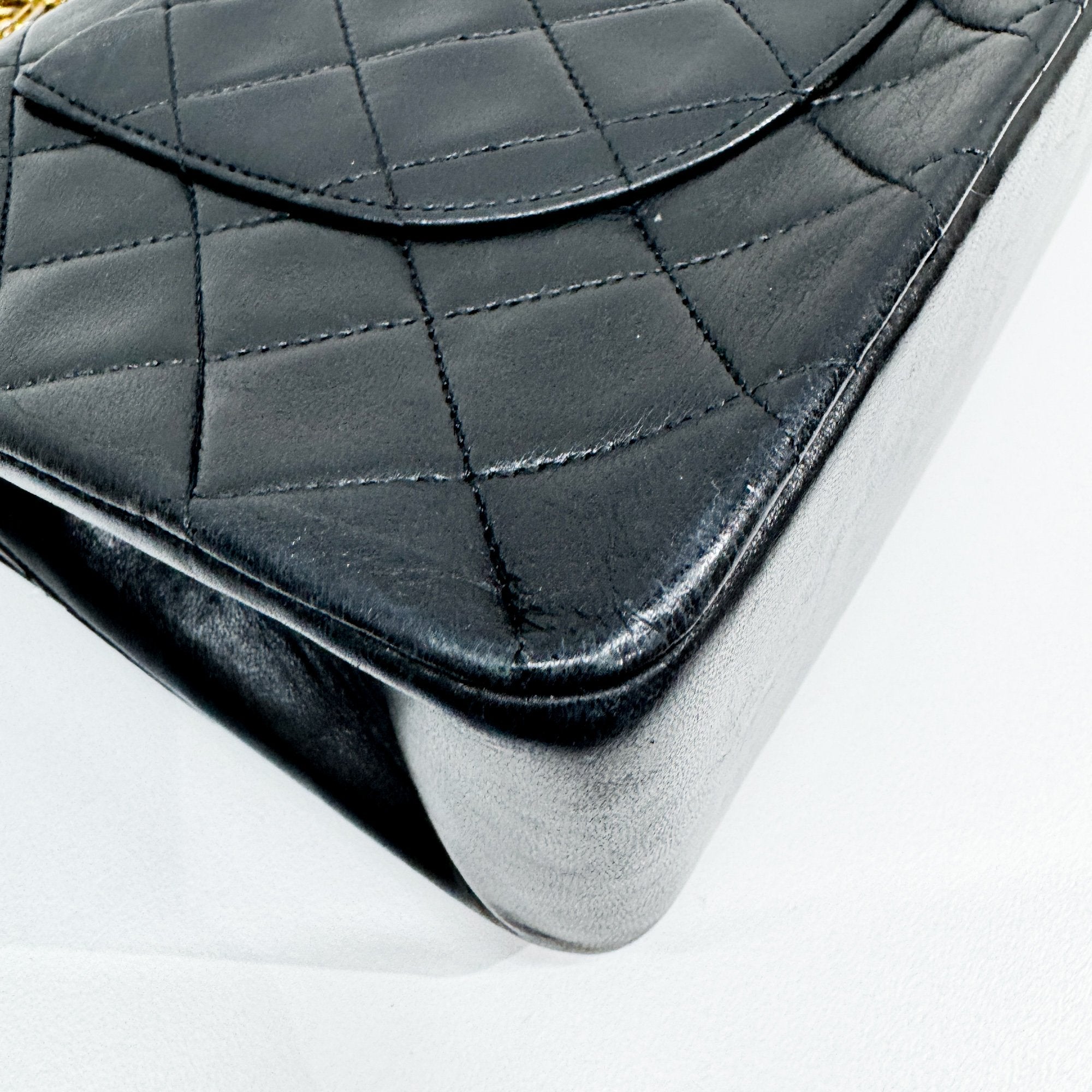 Classic Double Flap Matelasse Black Leather Shoulder Bag