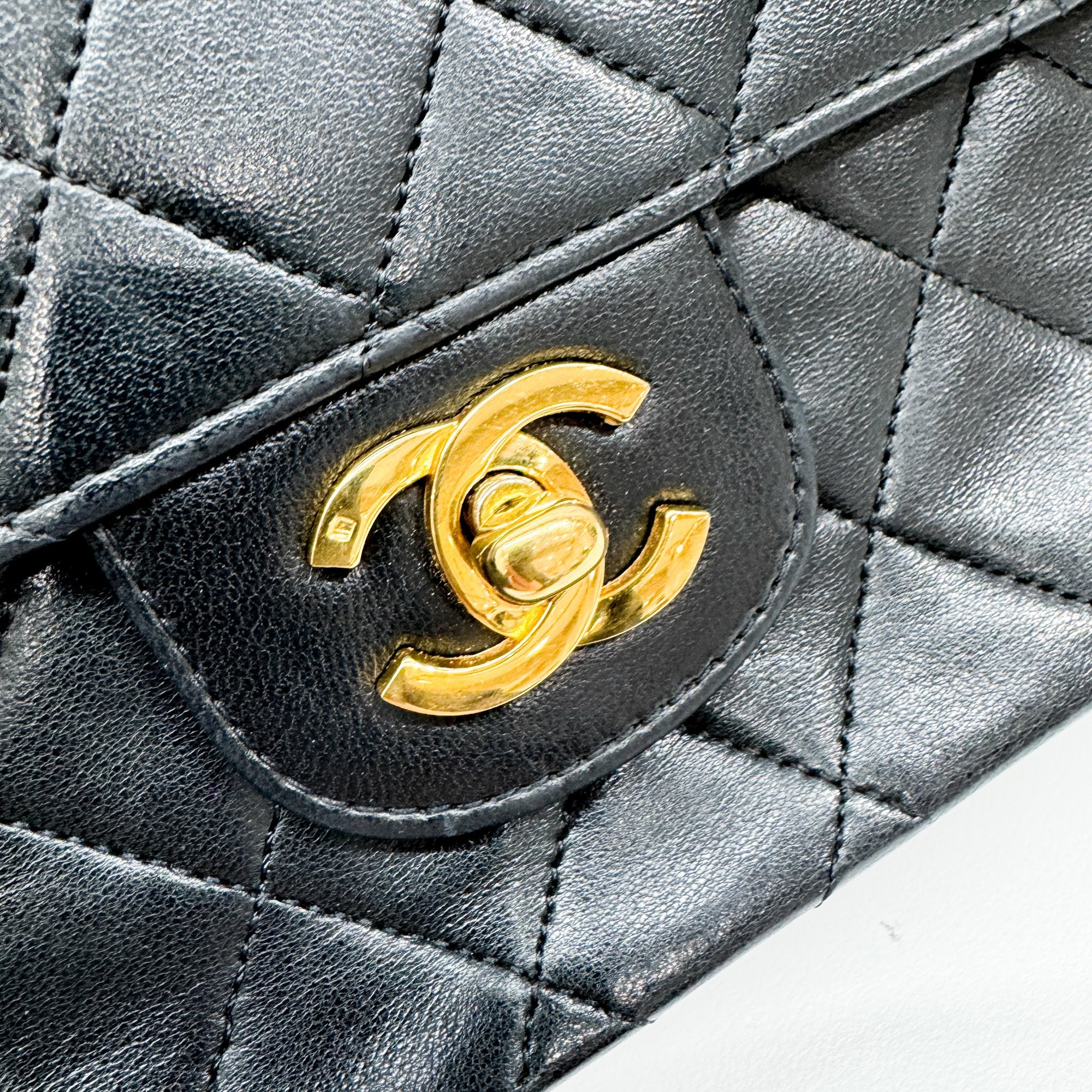 Classic Double Flap Matelasse Black Leather Shoulder Bag