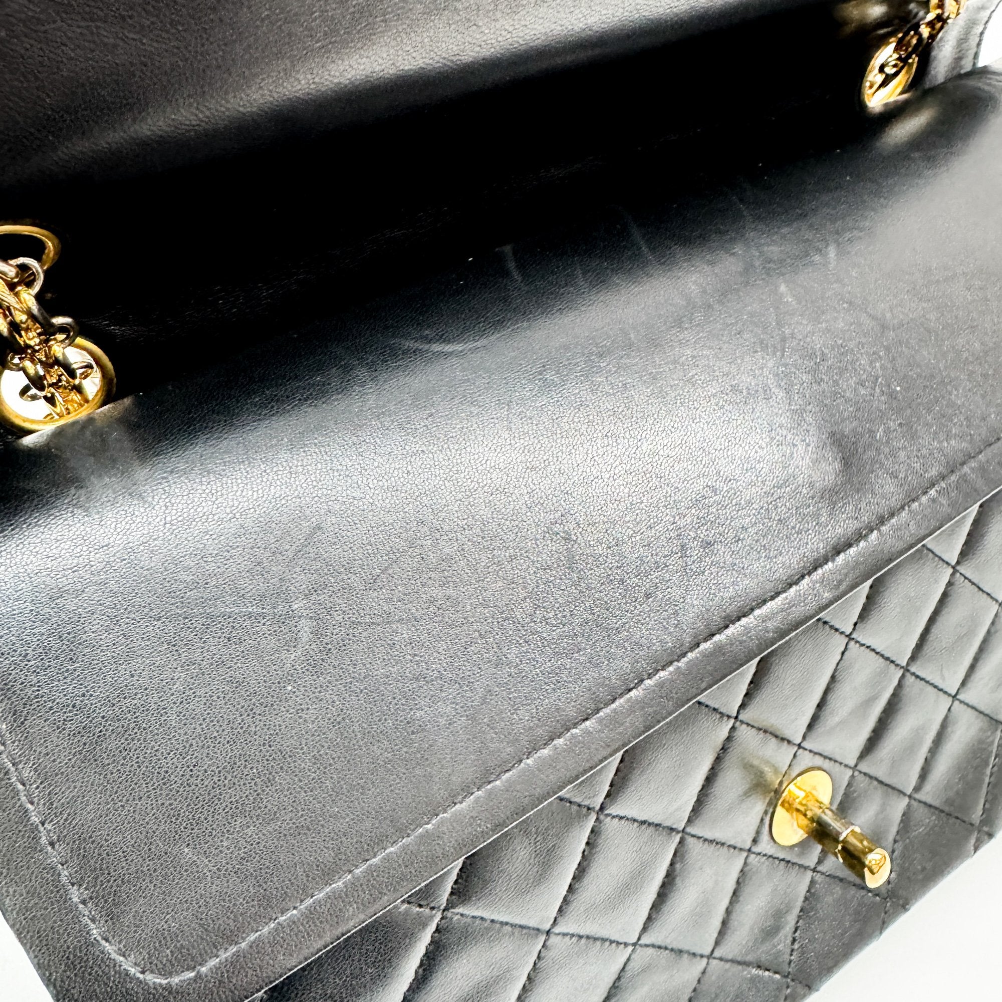 Classic Double Flap Matelasse Black Leather Shoulder Bag