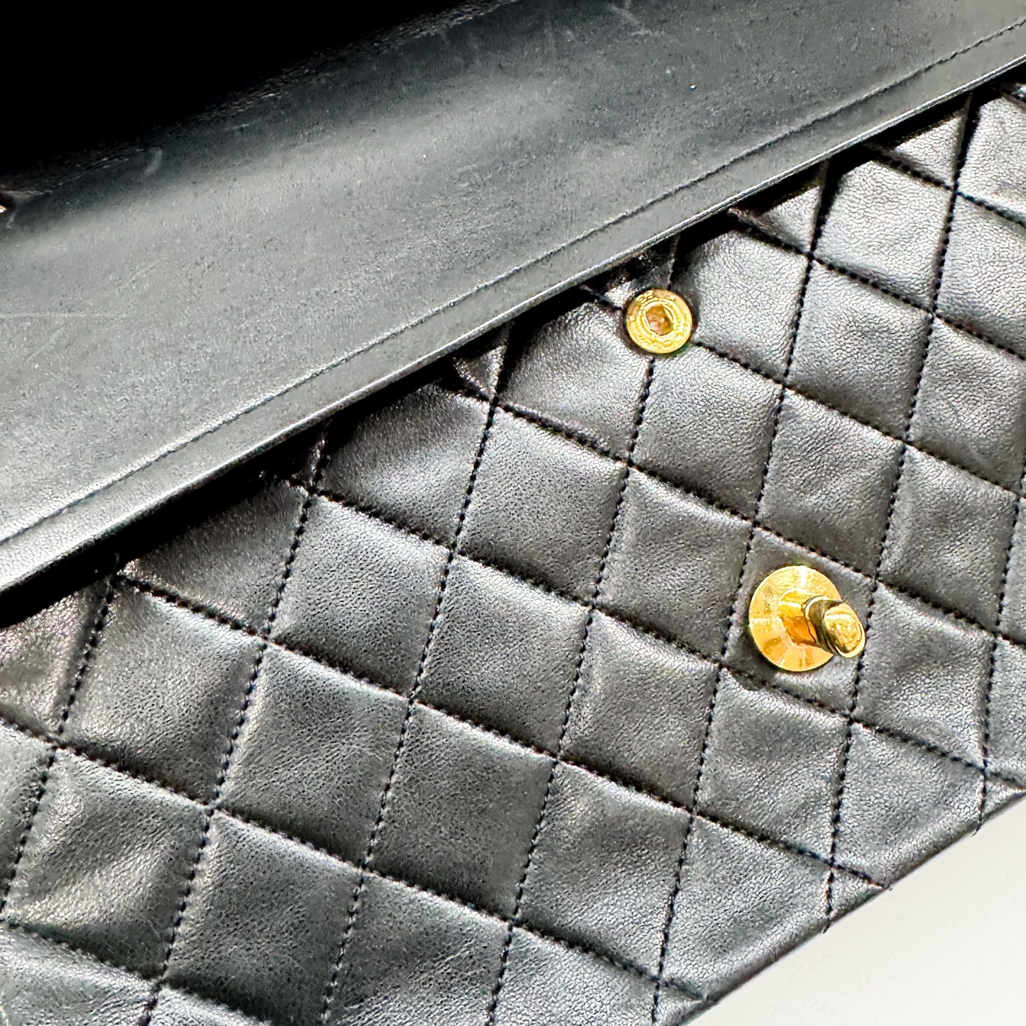 Classic Double Flap Matelasse Black Leather Shoulder Bag