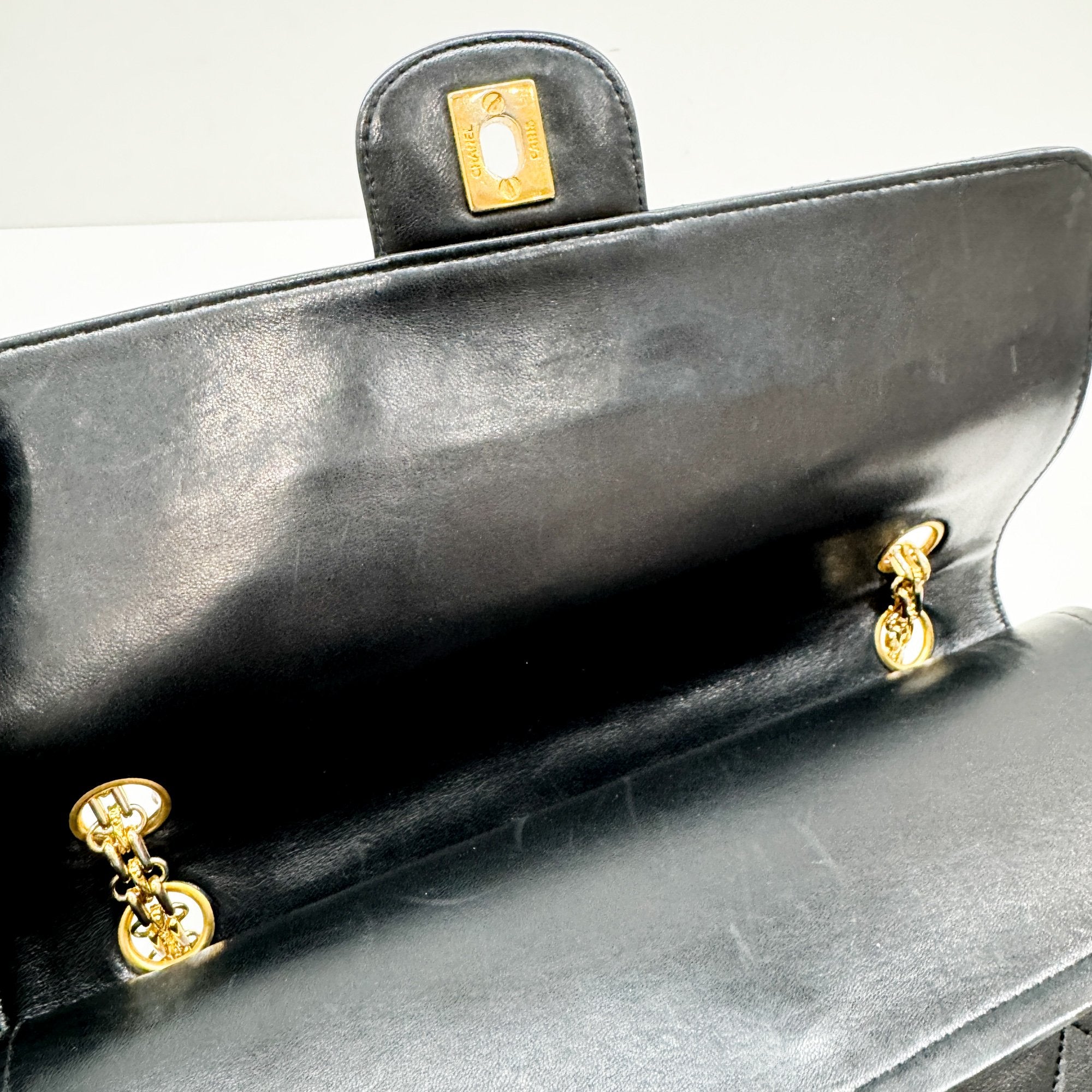 Classic Double Flap Matelasse Black Leather Shoulder Bag