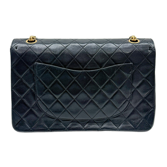 Classic Double Flap Matelasse Black Leather Shoulder Bag